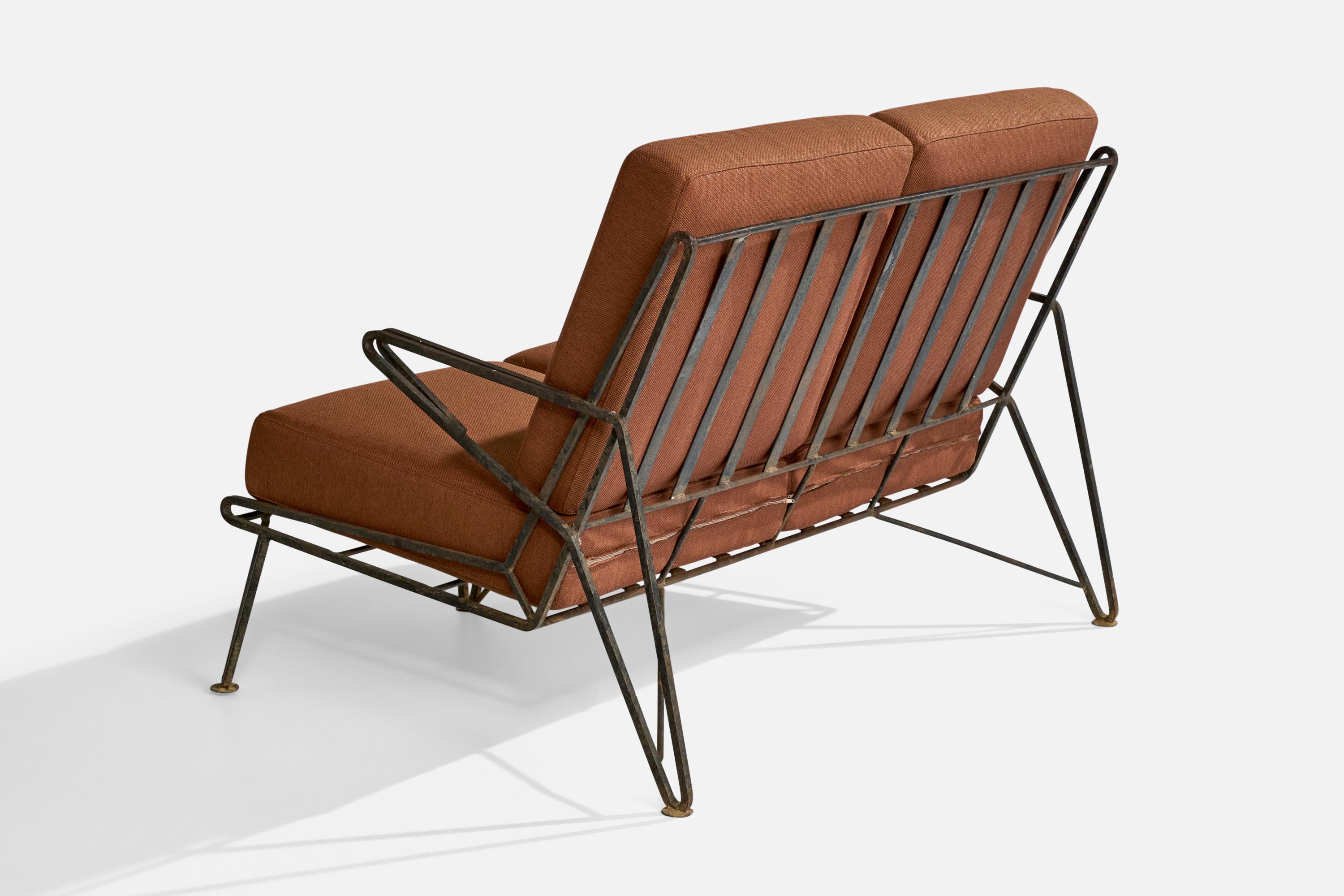 Diseñador americano, Sofá, Hierro, Tela, EE.UU., Década de 1950 Estadounidense en venta