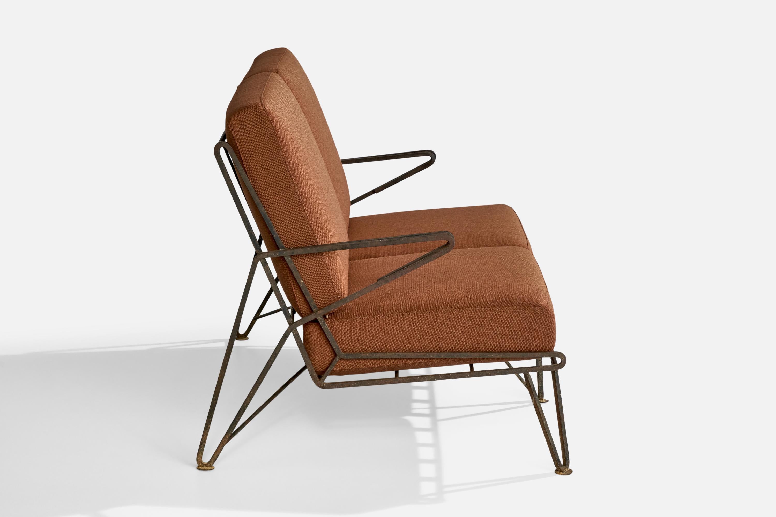 Diseñador americano, Sofá, Hierro, Tela, EE.UU., Década de 1950 mediados del siglo XX en venta