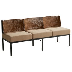 American Designer, Sofa, Iron, Rattan, Fabric, USA, 1950s