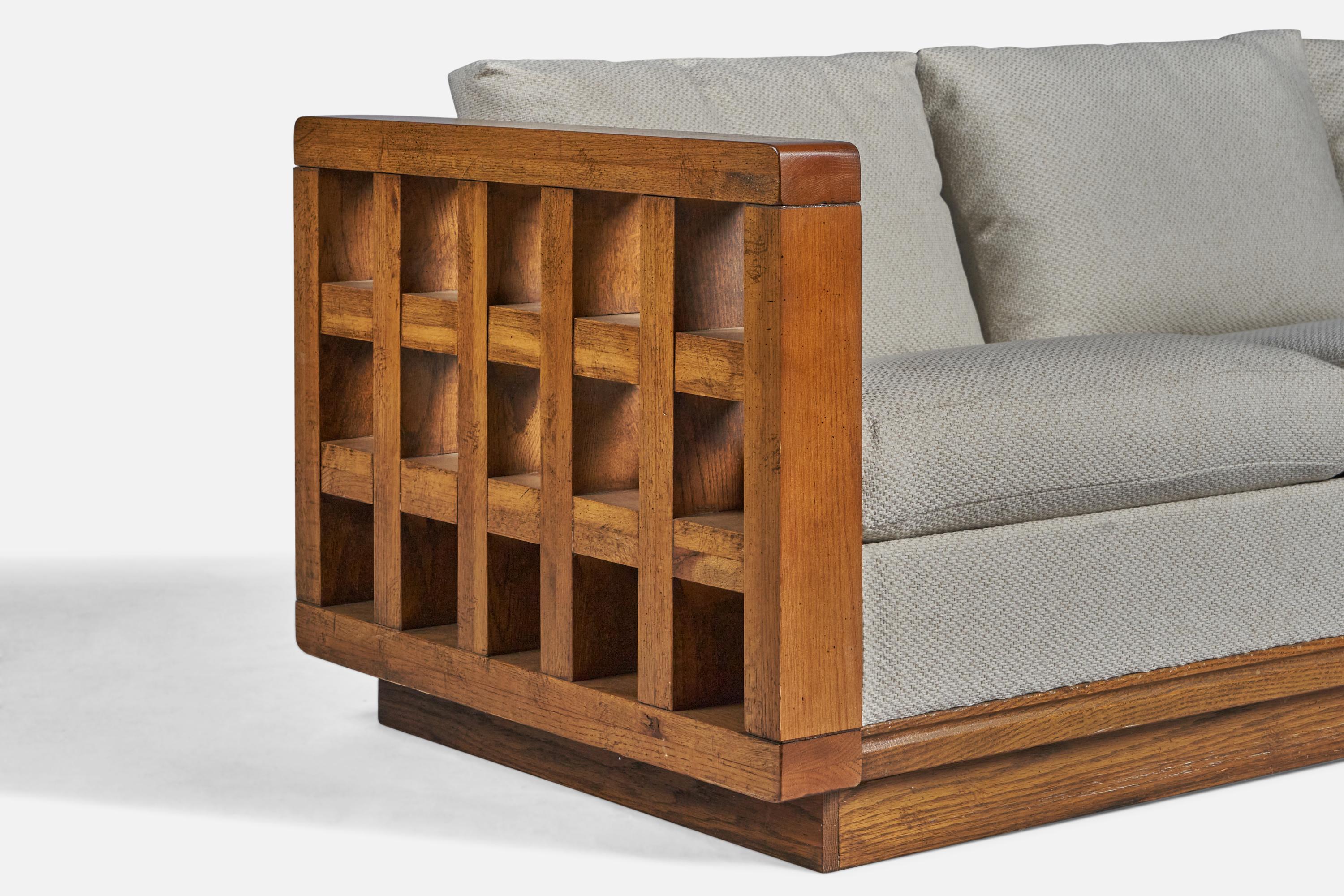 Mid-20th Century American Designer, Sofa, Oak, Fabric, USA, 1940s For Sale