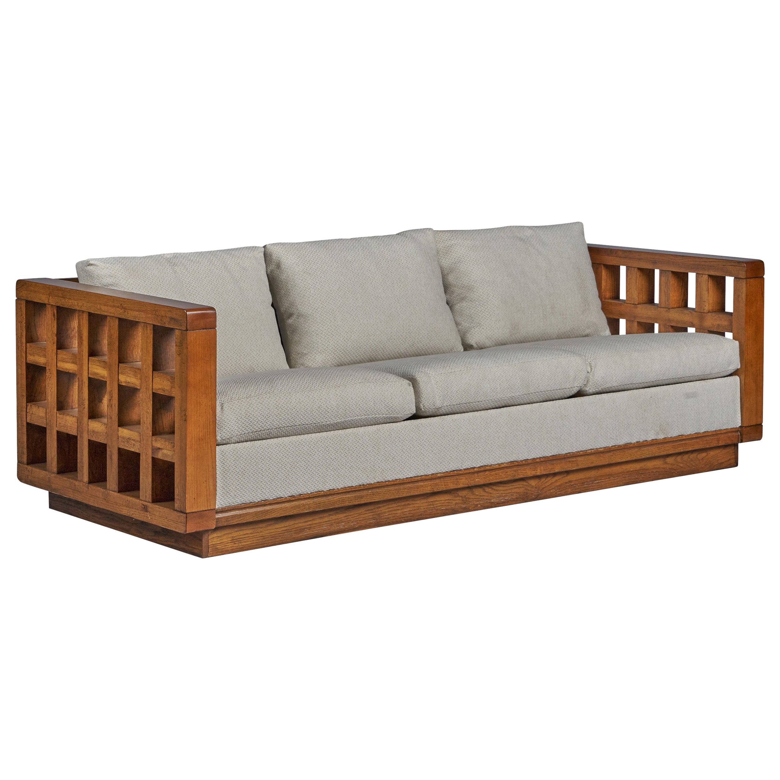 Divano di design americano, Oak, Tessuto, USA, anni '1940
