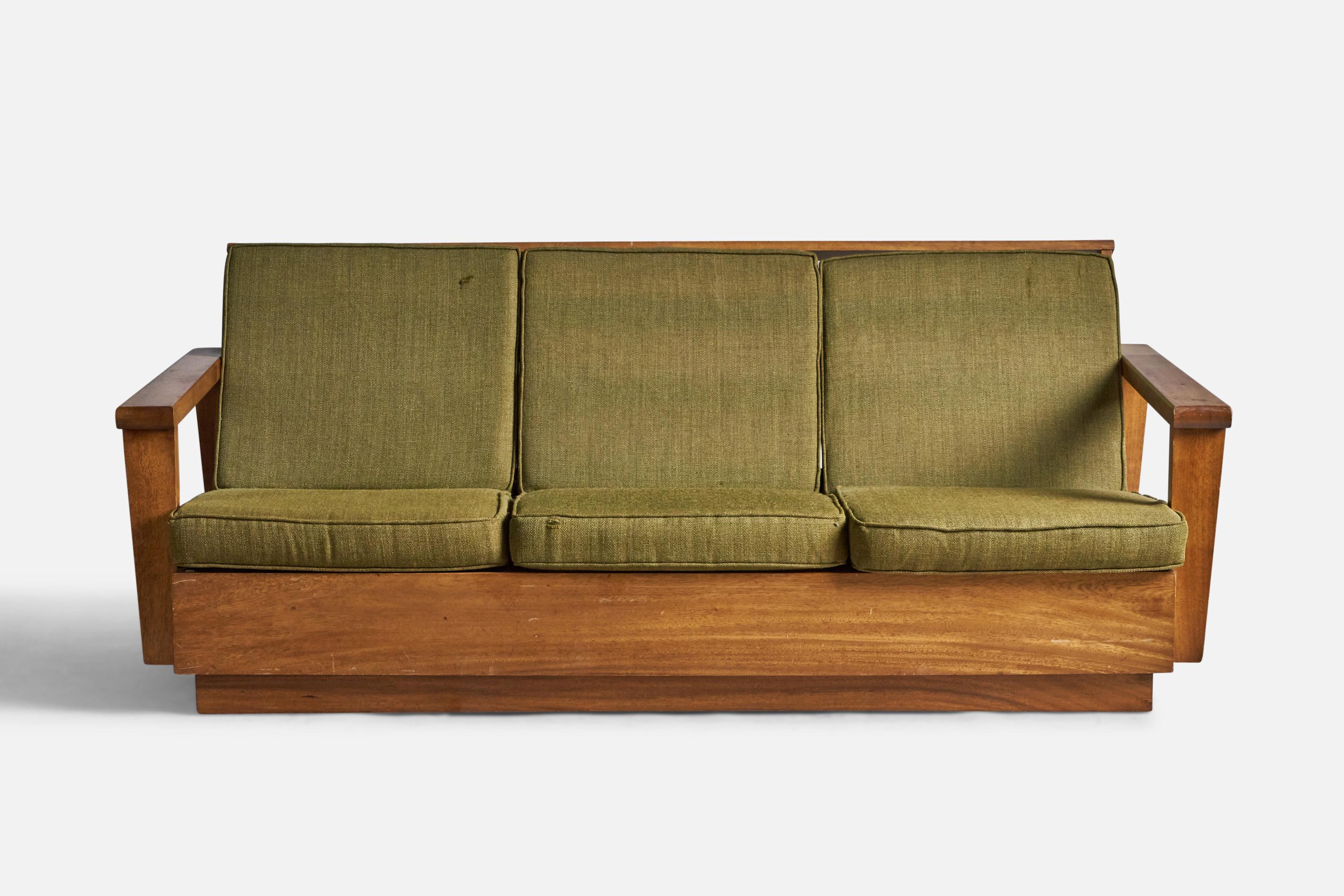 Mid-Century Modern American Designer, Sofa, Oak, Fabric, USA, 1950s For Sale
