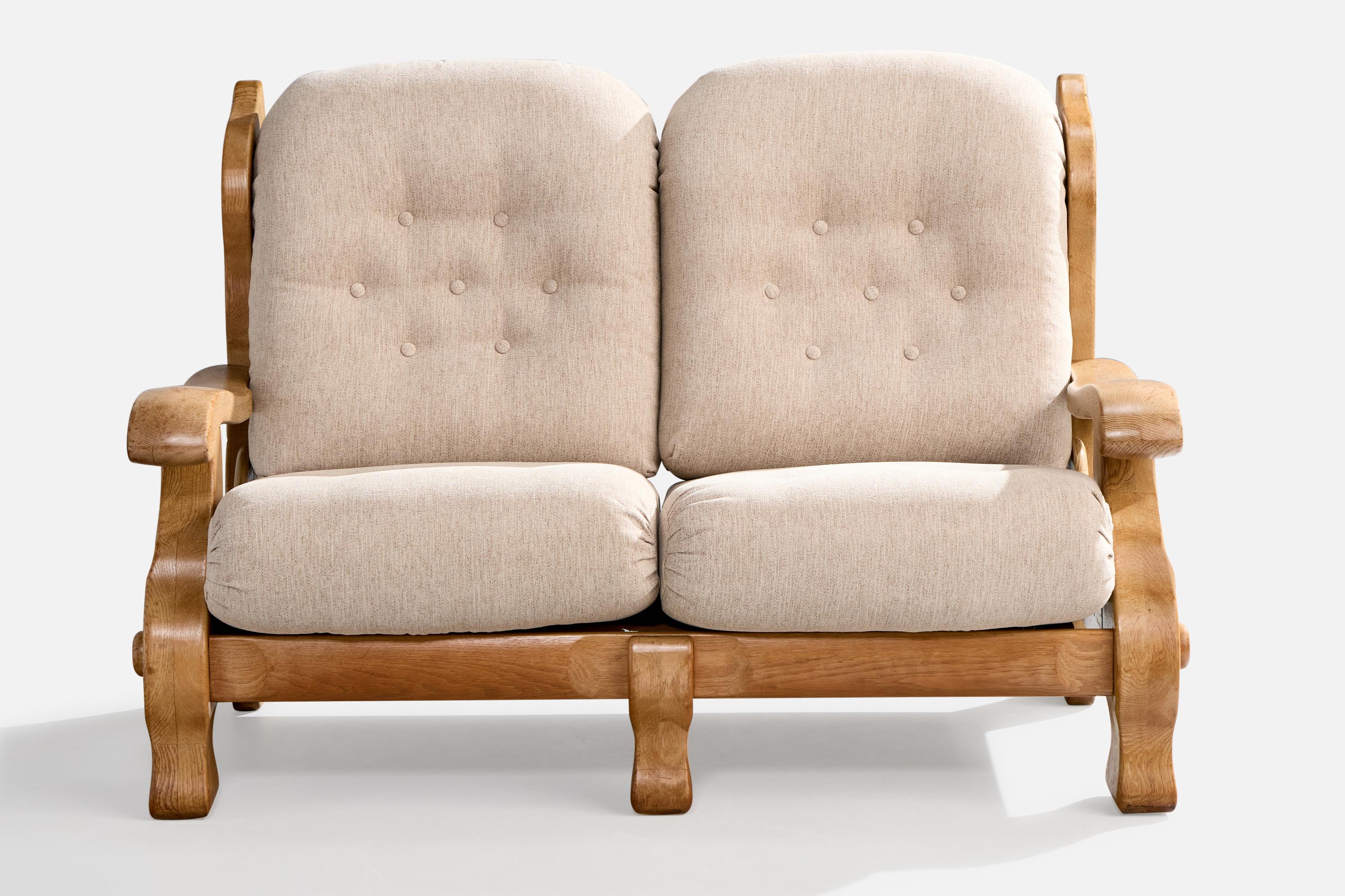 Diseñador americano, Sofá, Roble, Tela, EE.UU., Años 1950 Moderno de mediados de siglo en venta