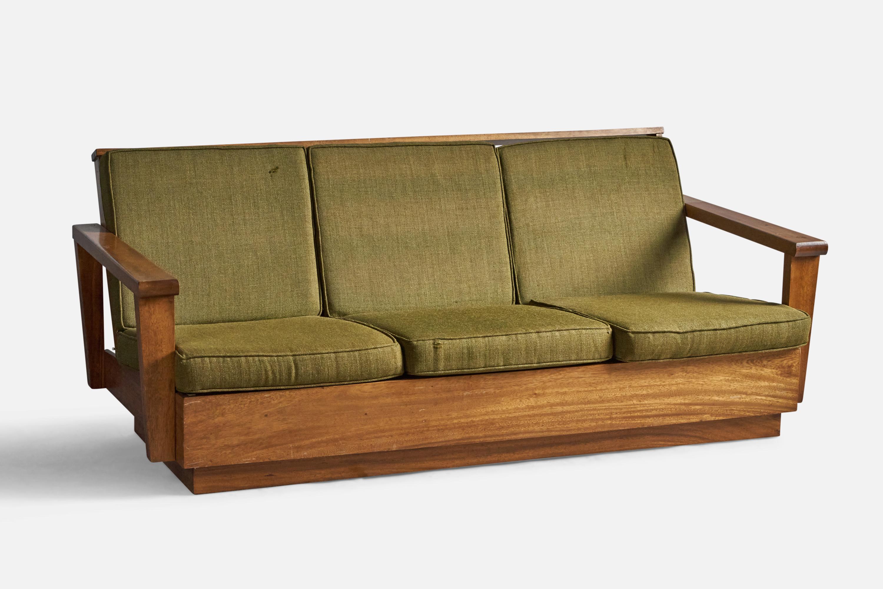 American Designer, Sofa, Oak, Fabric, USA, 1950s In Fair Condition For Sale In High Point, NC