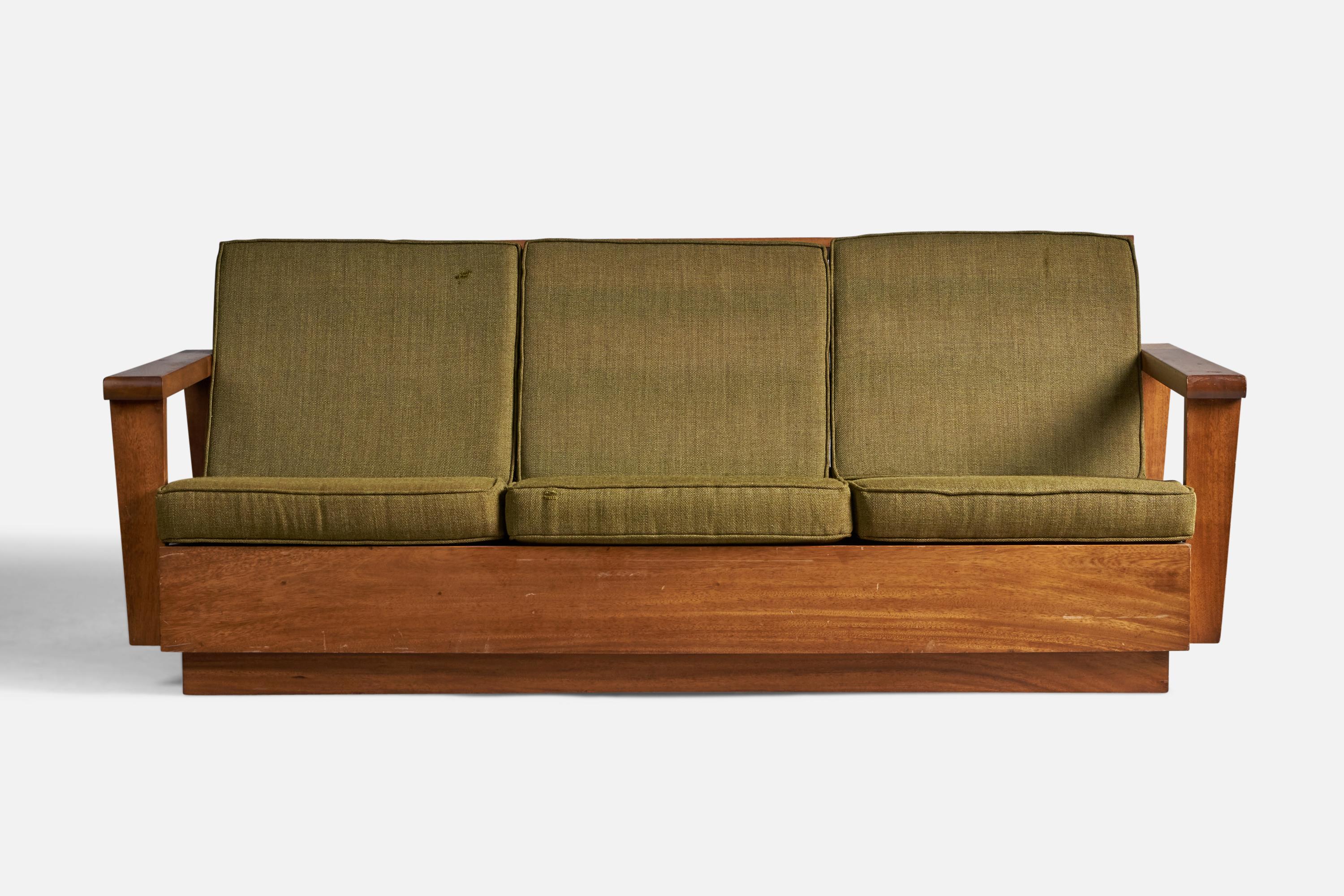 Mid-20th Century American Designer, Sofa, Oak, Fabric, USA, 1950s For Sale