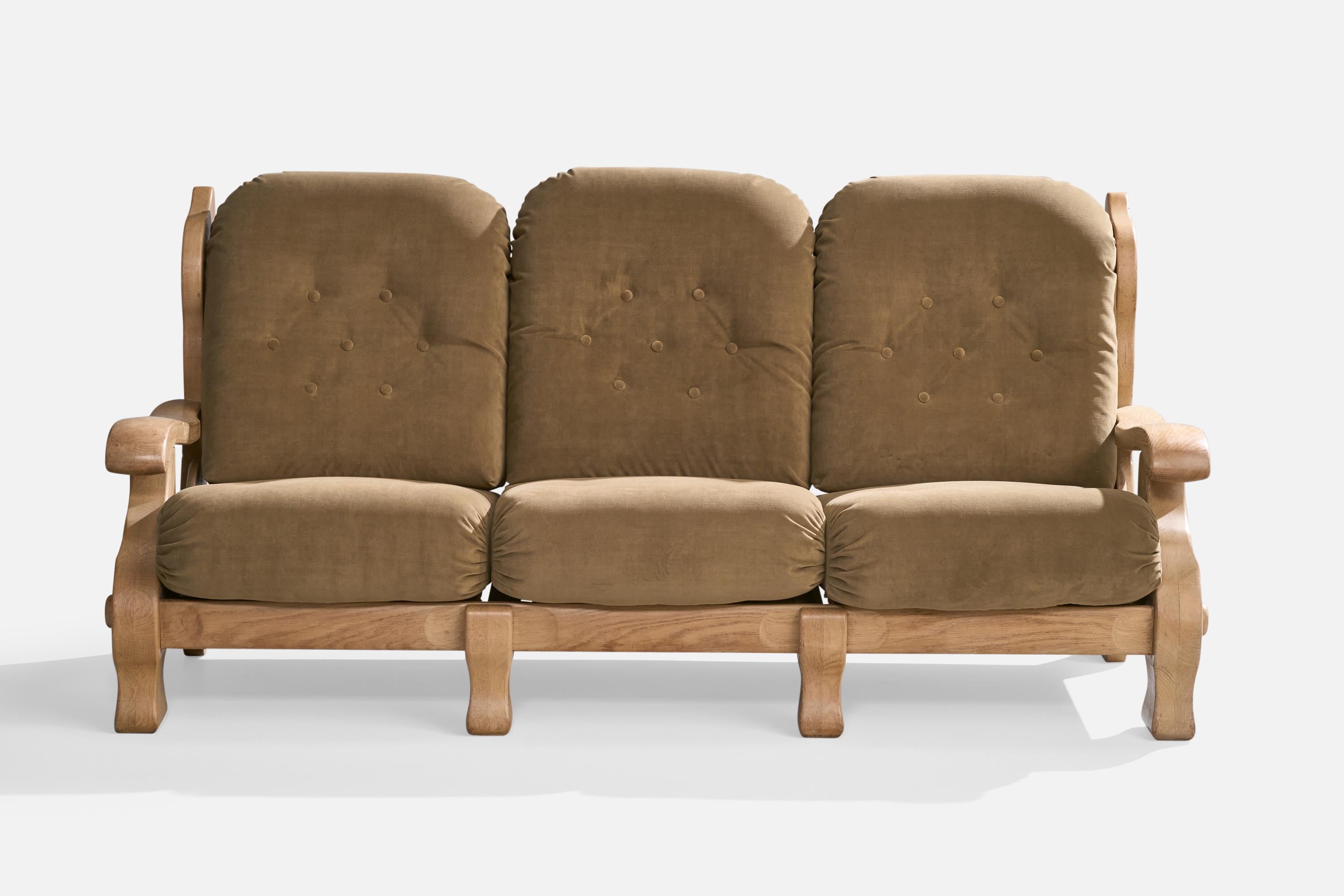 American Designer, Sofa, Oak, Velvet, USA, 1950s For Sale 6
