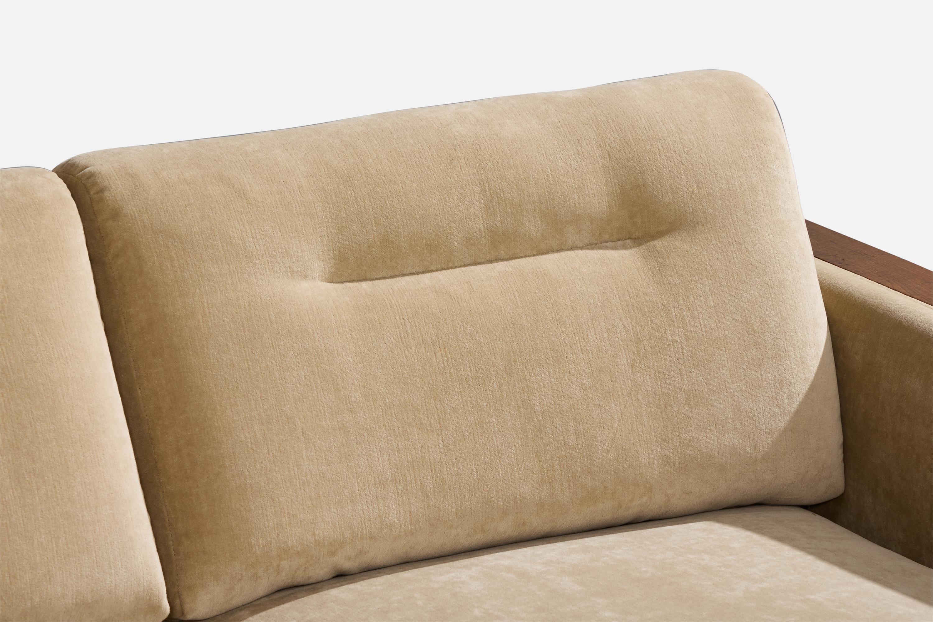 Amerikanische Designerin, Sofa, Eiche, Samt, USA, 1950er Jahre im Angebot 4