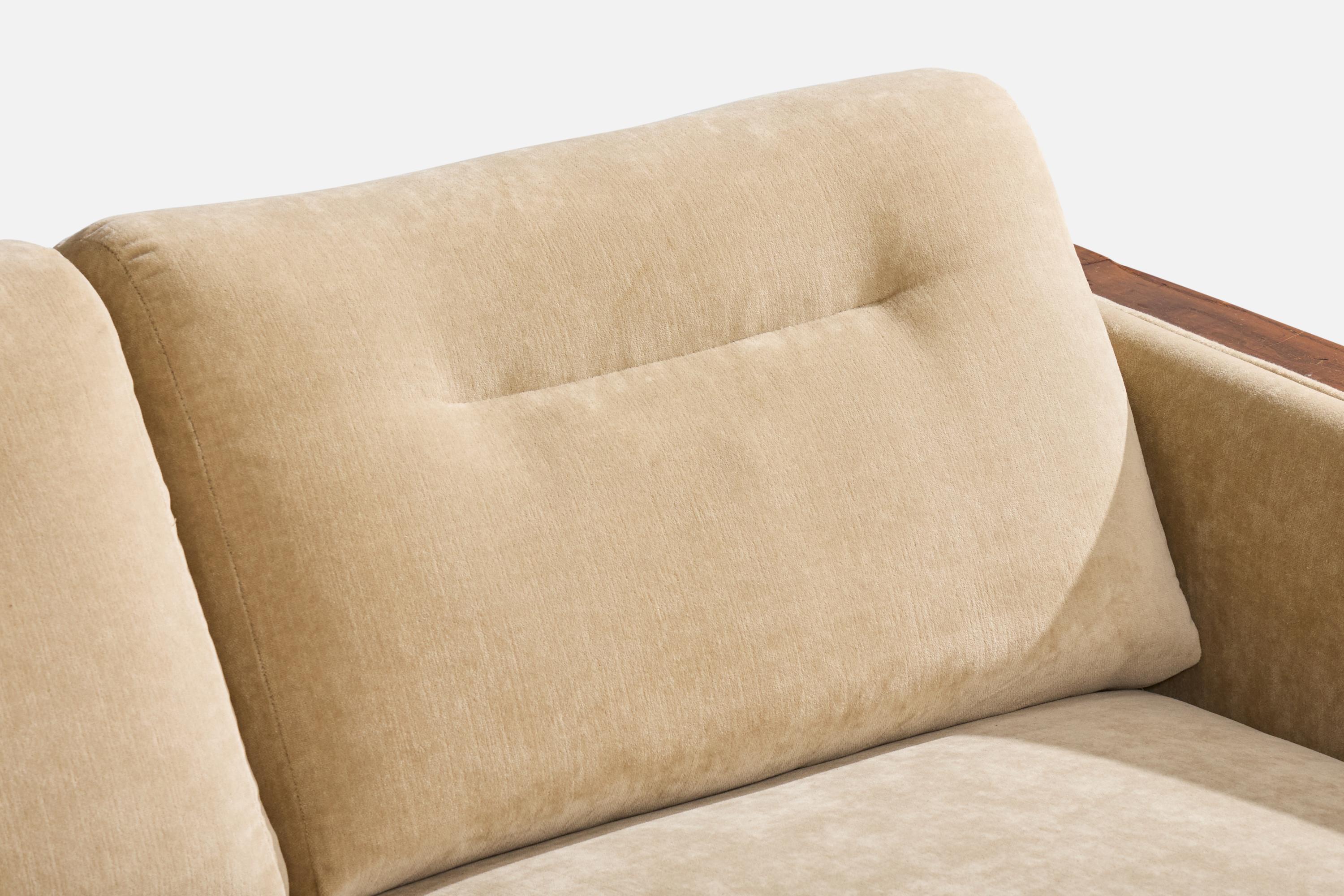 American Designer, Sofa, Oak, Velvet, USA, 1950s For Sale 5