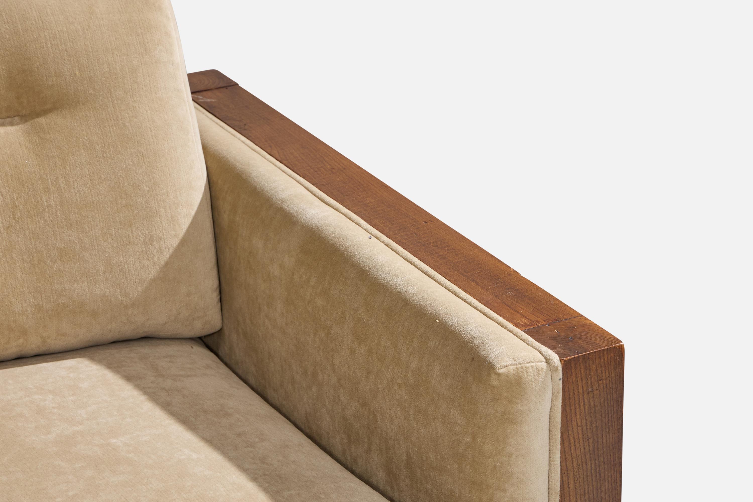 Amerikanische Designerin, Sofa, Eiche, Samt, USA, 1950er Jahre im Angebot 5