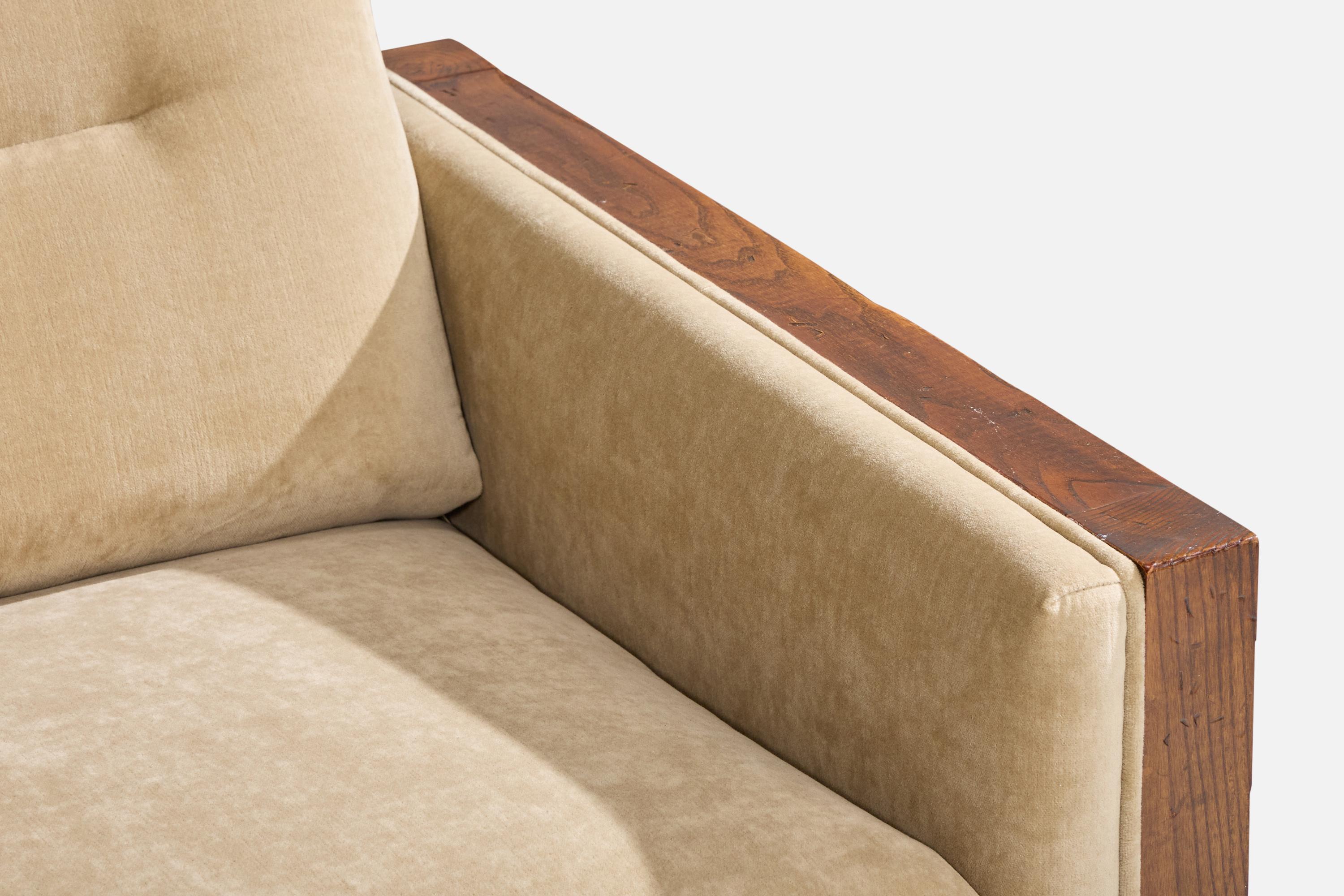 American Designer, Sofa, Oak, Velvet, USA, 1950s For Sale 6