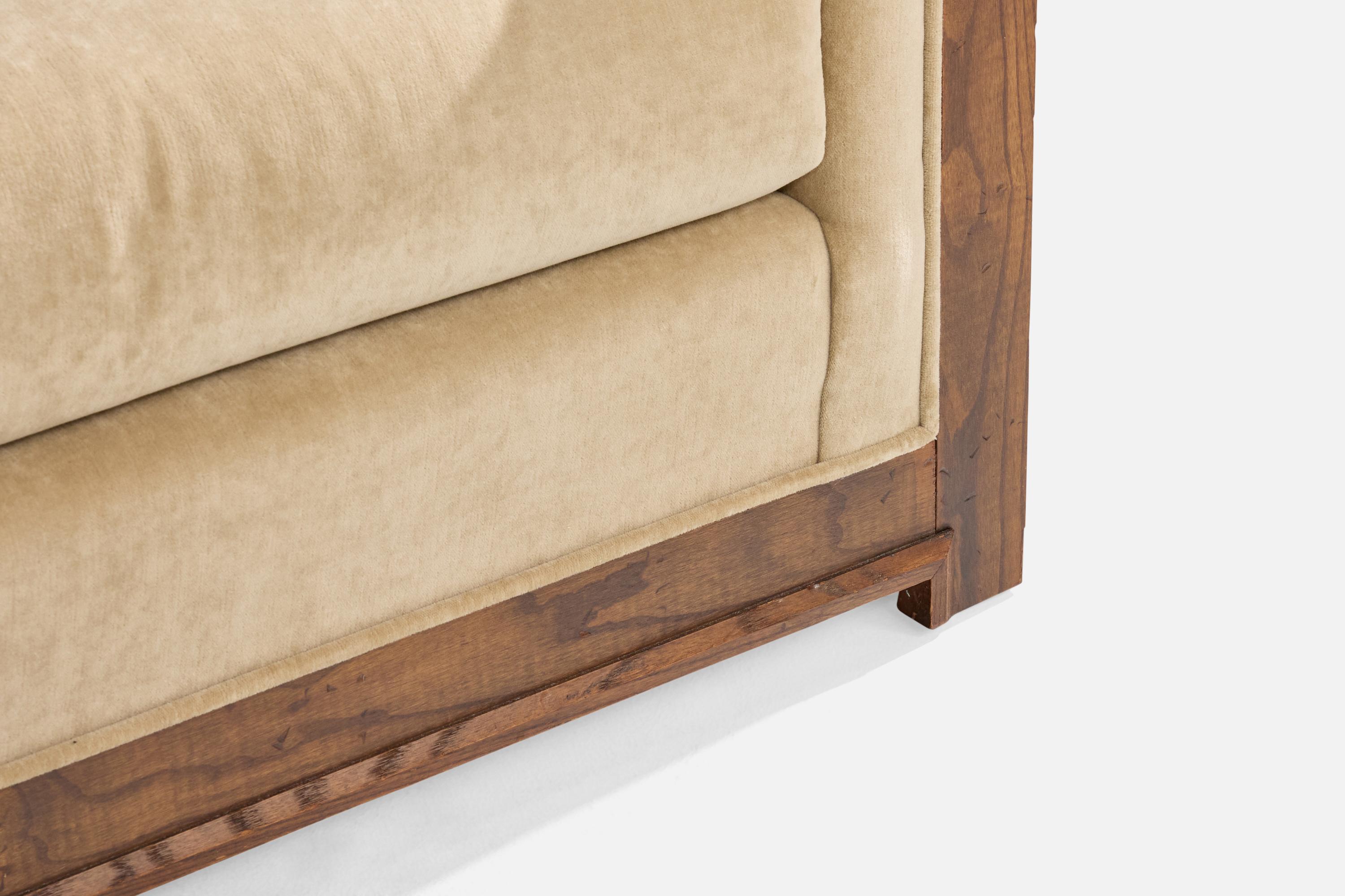 American Designer, Sofa, Oak, Velvet, USA, 1950s For Sale 7