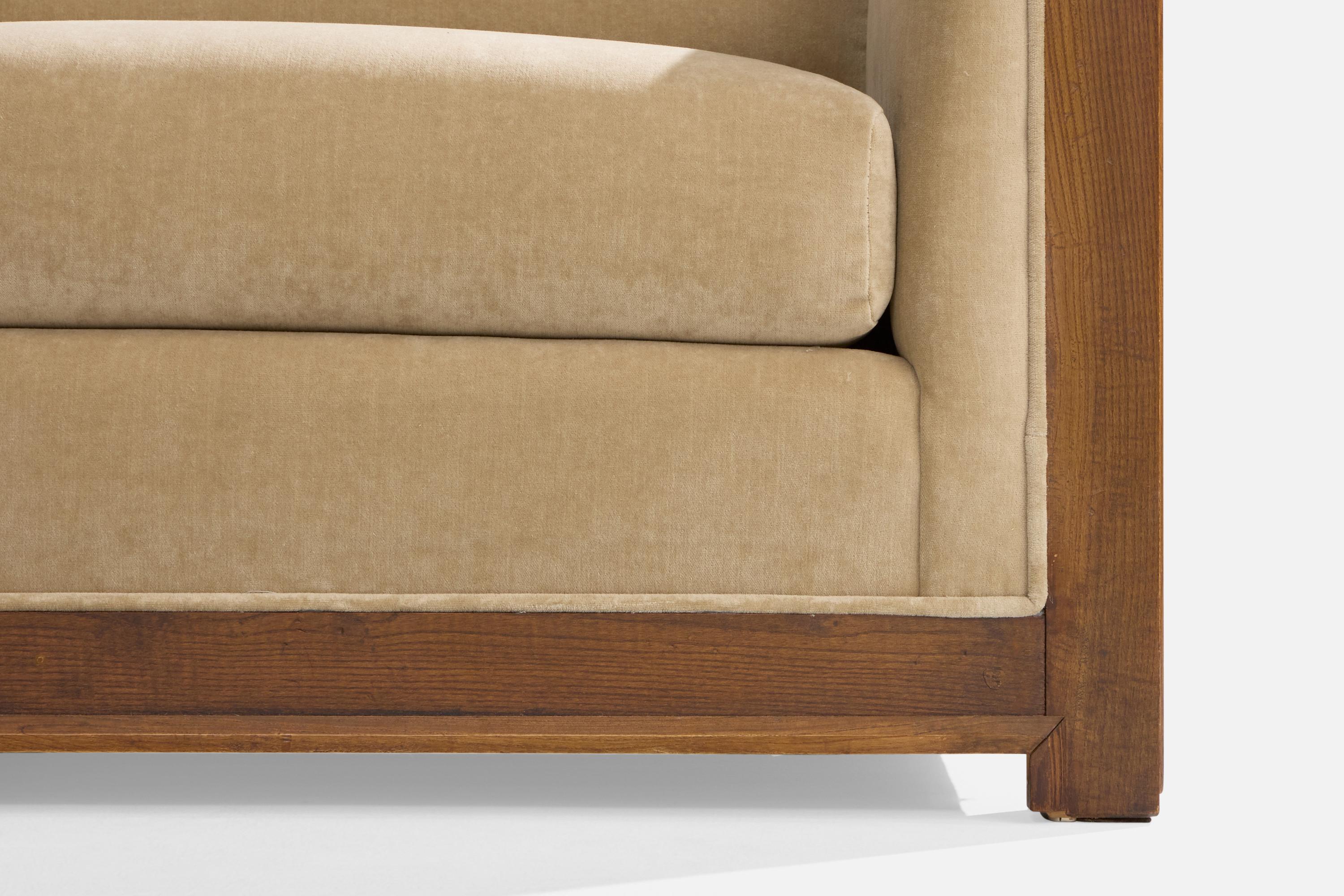 Amerikanische Designerin, Sofa, Eiche, Samt, USA, 1950er Jahre im Angebot 7