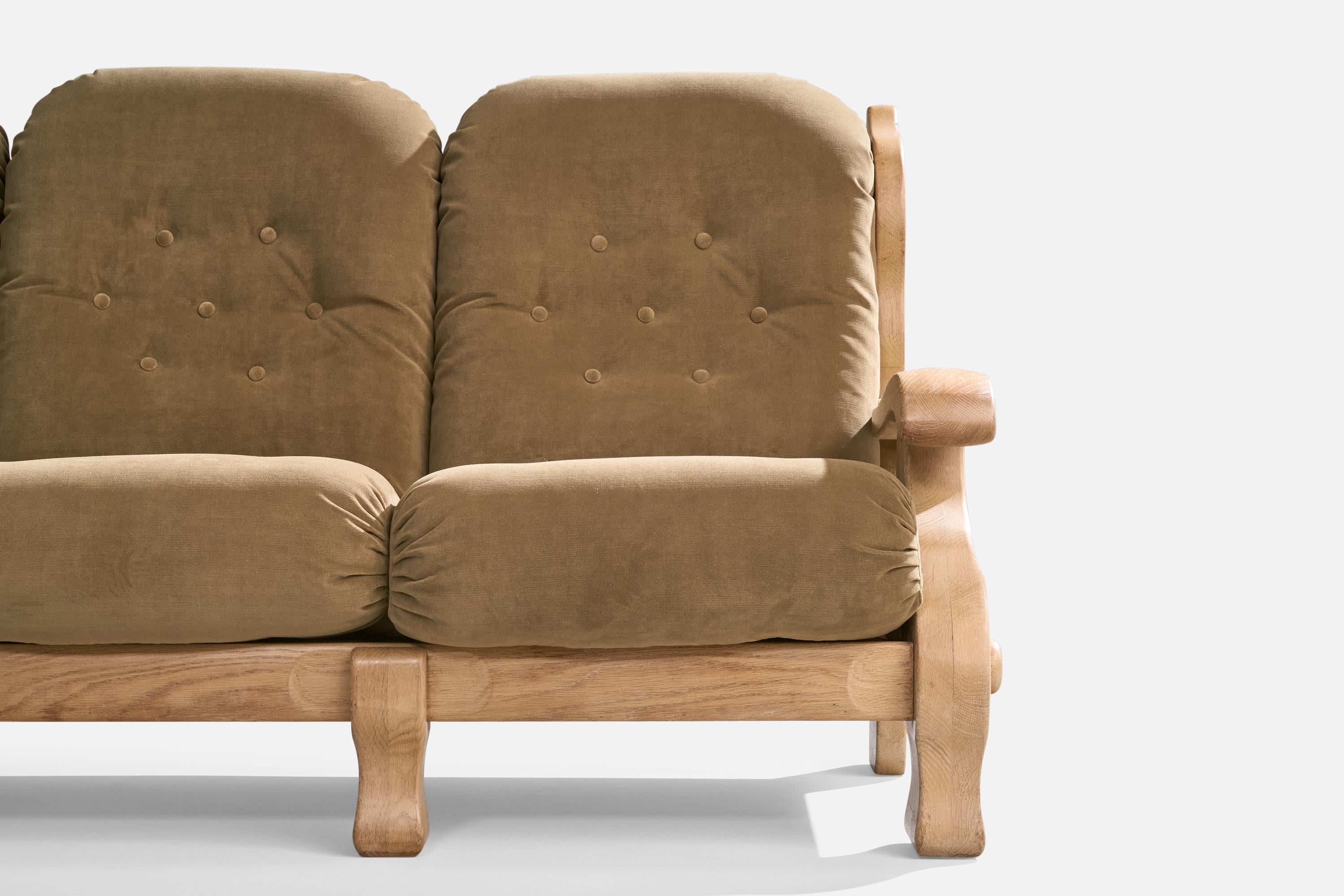 American Designer, Sofa, Oak, Velvet, USA, 1950s For Sale 12