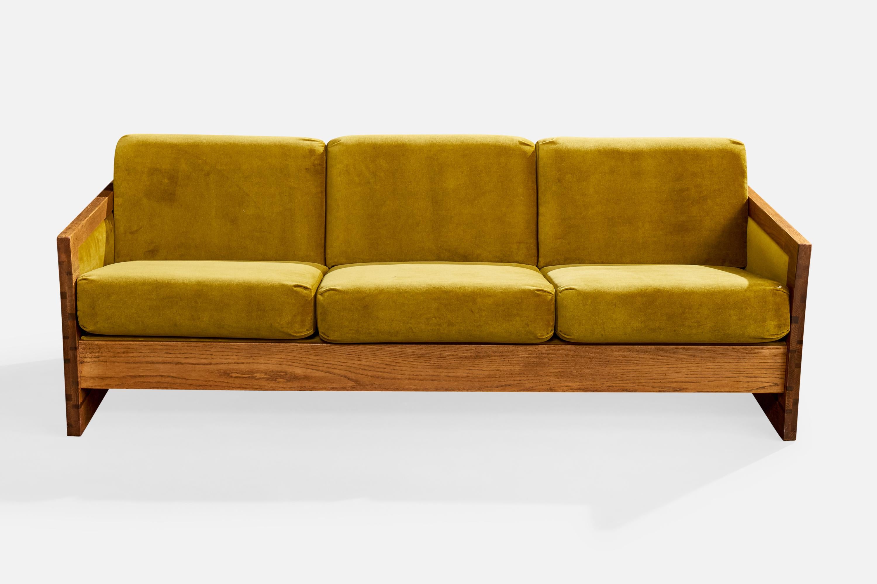 Mid-Century Modern American Design, Canapé, Oak, Velvet, USA, années 1950 en vente