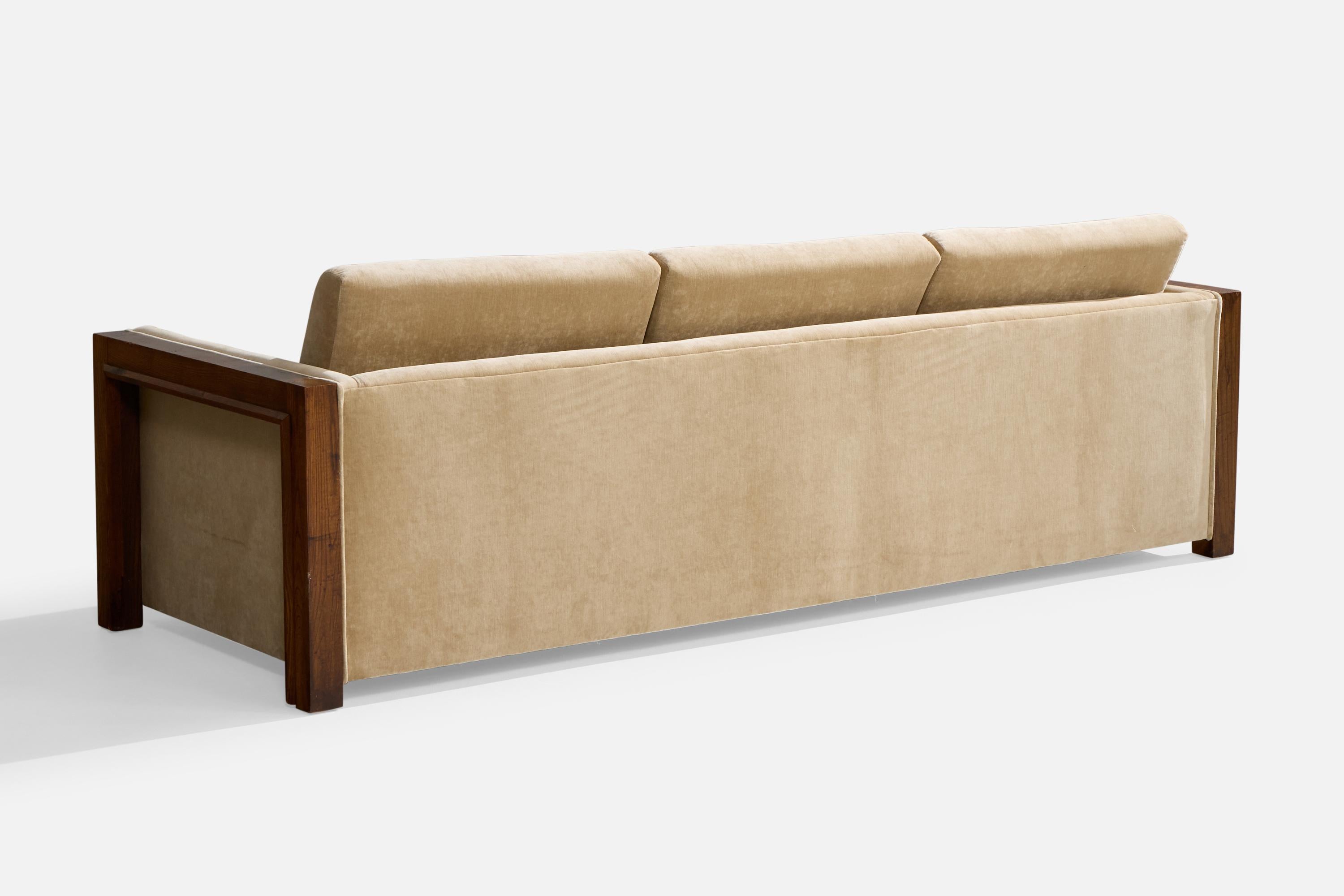 Amerikanische Designerin, Sofa, Eiche, Samt, USA, 1950er Jahre (amerikanisch) im Angebot