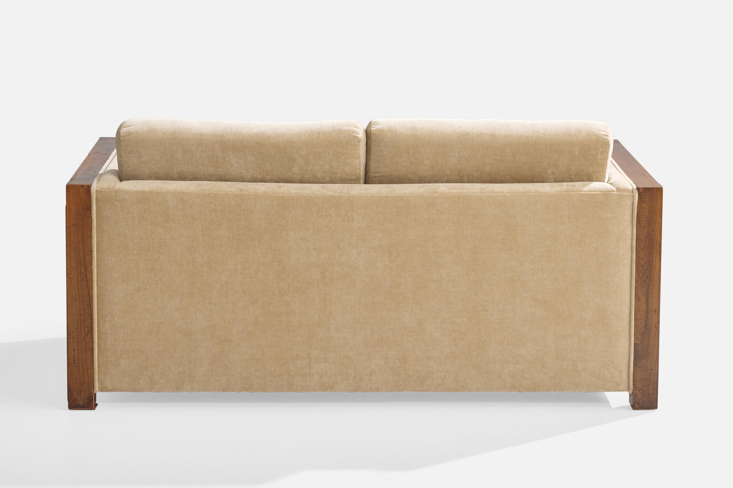 Mid-20th Century American Designer, Sofa, Oak, Velvet, USA, 1950s For Sale