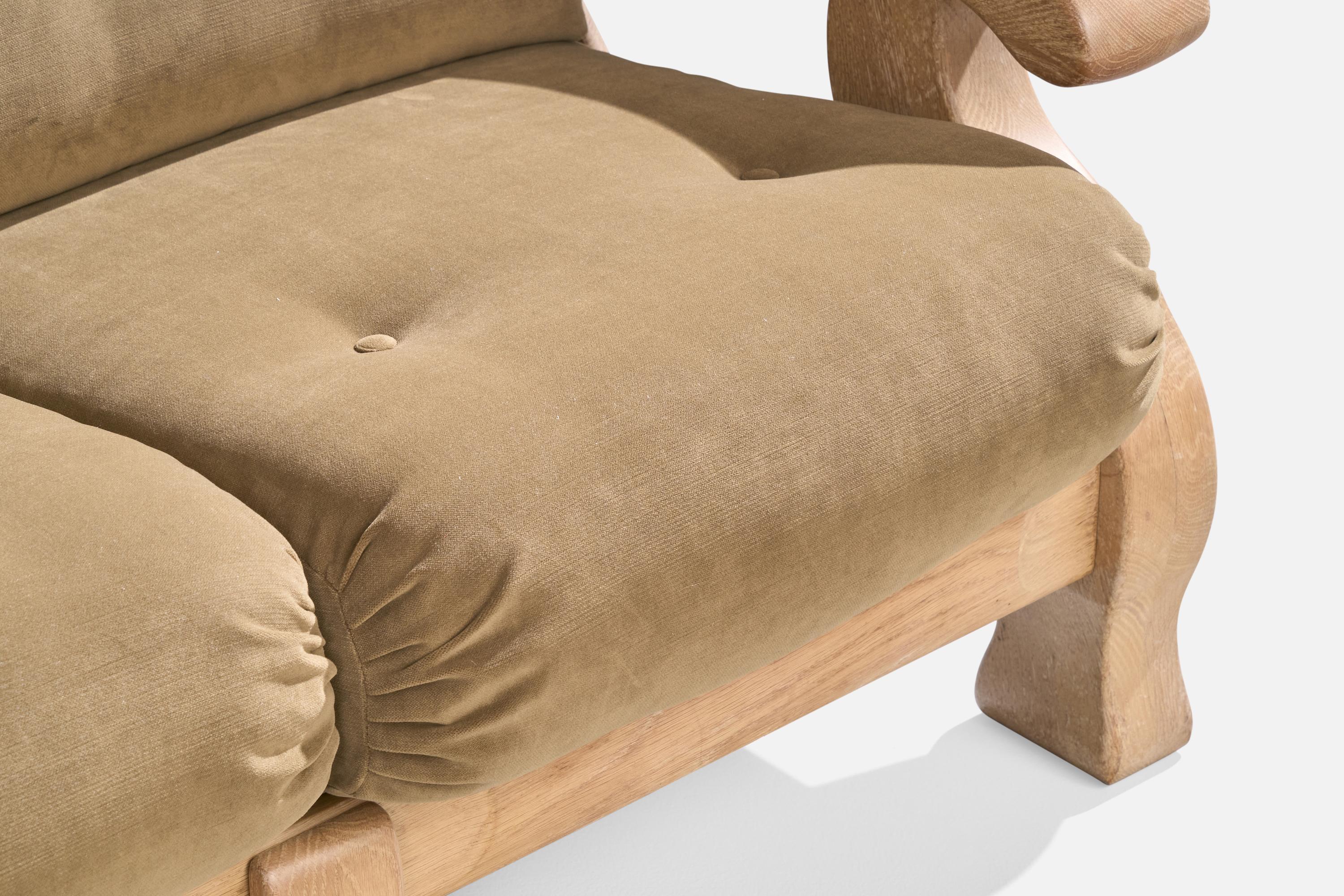 American Designer, Sofa, Oak, Velvet, USA, 1950s For Sale 2