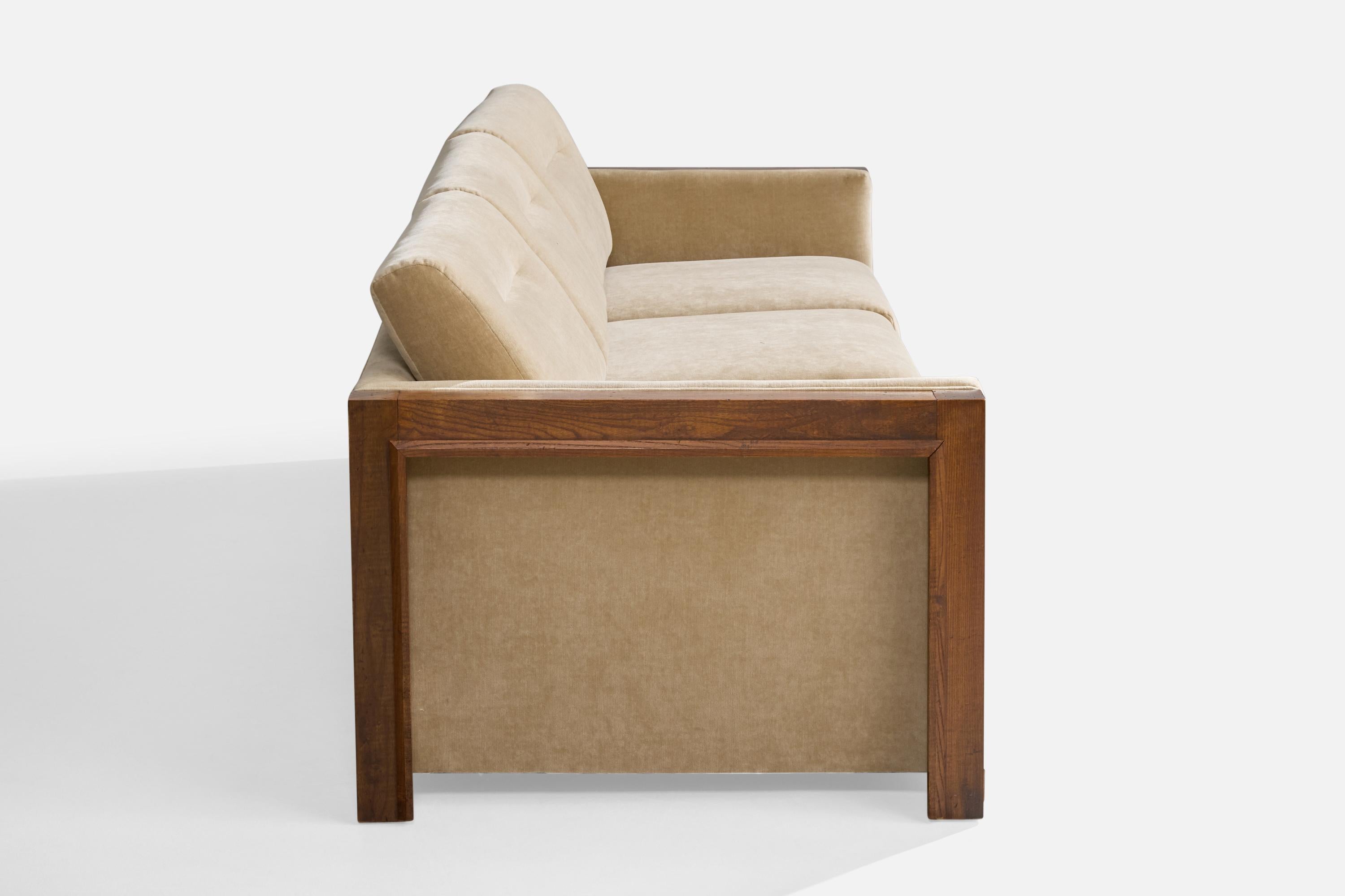Amerikanische Designerin, Sofa, Eiche, Samt, USA, 1950er Jahre (Mitte des 20. Jahrhunderts) im Angebot