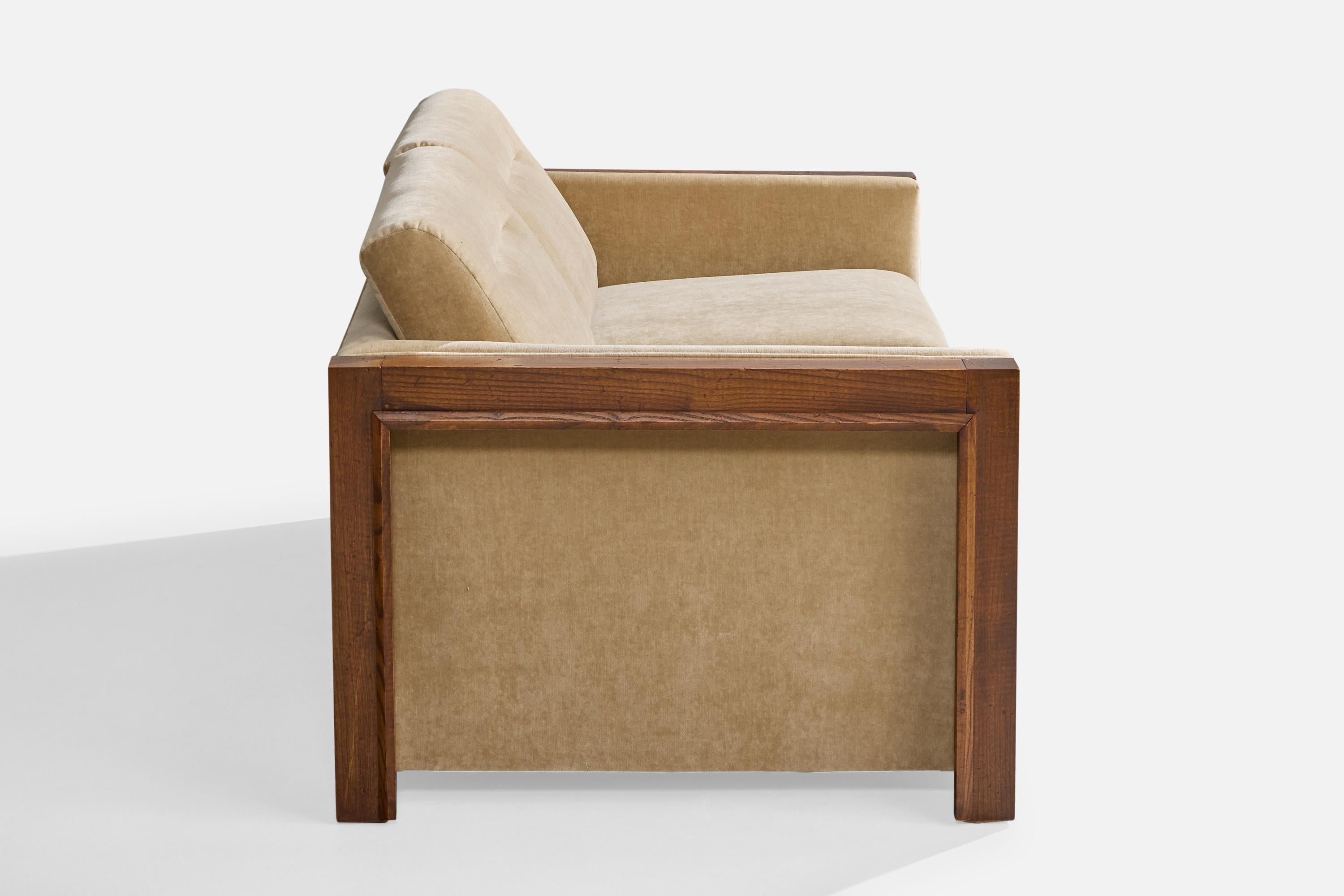 American Designer, Sofa, Oak, Velvet, USA, 1950s For Sale 1