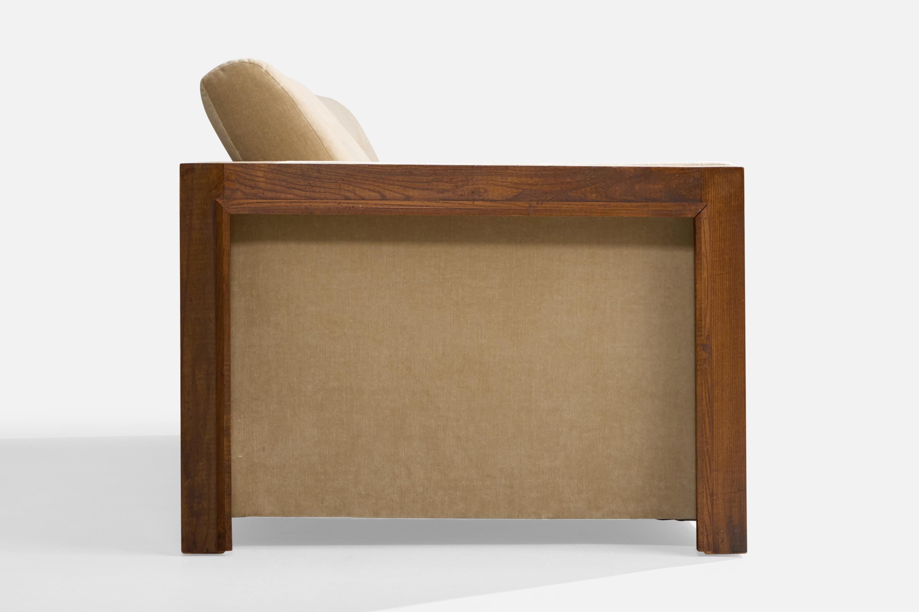 Amerikanische Designerin, Sofa, Eiche, Samt, USA, 1950er Jahre im Angebot 1