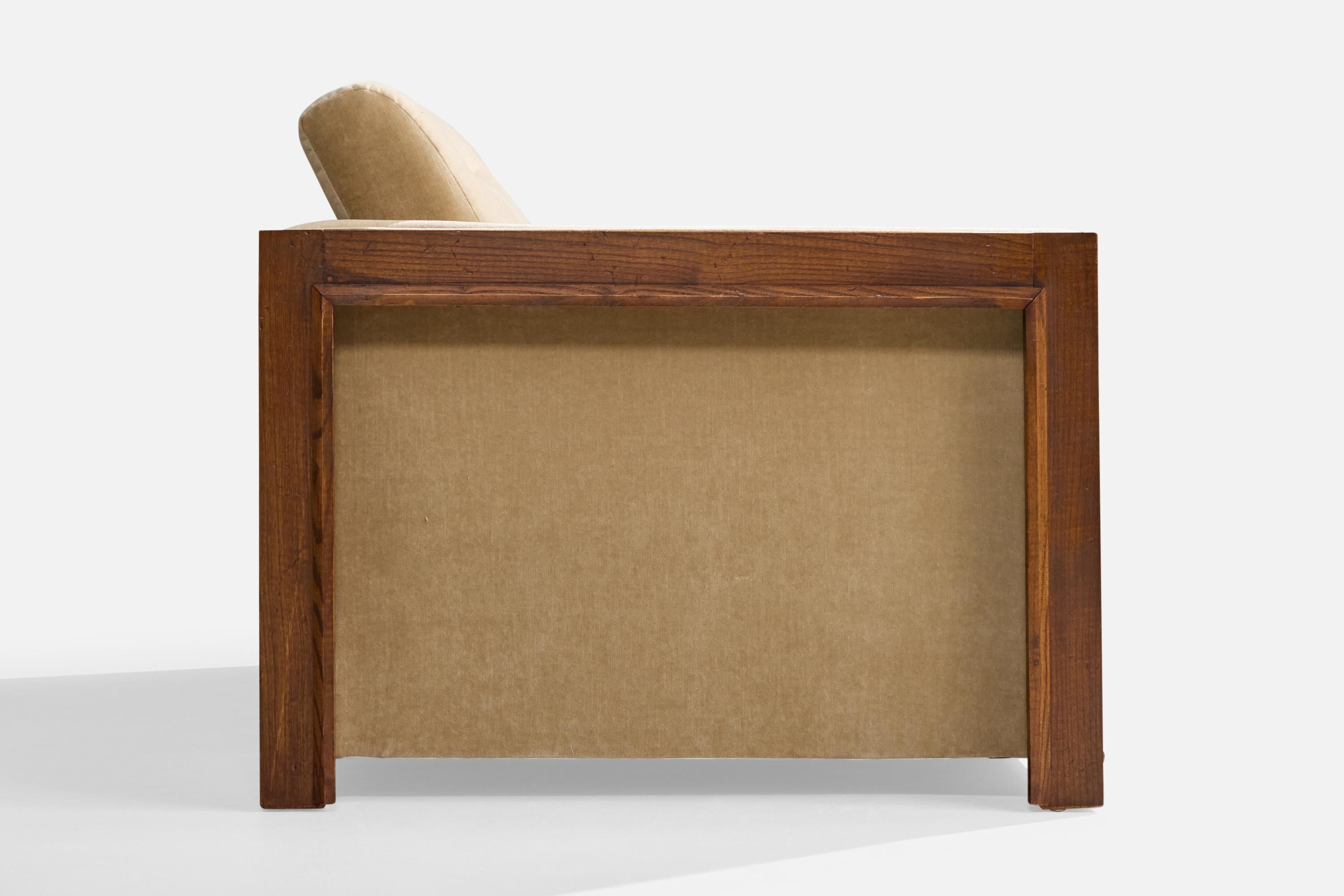 American Designer, Sofa, Oak, Velvet, USA, 1950s For Sale 2
