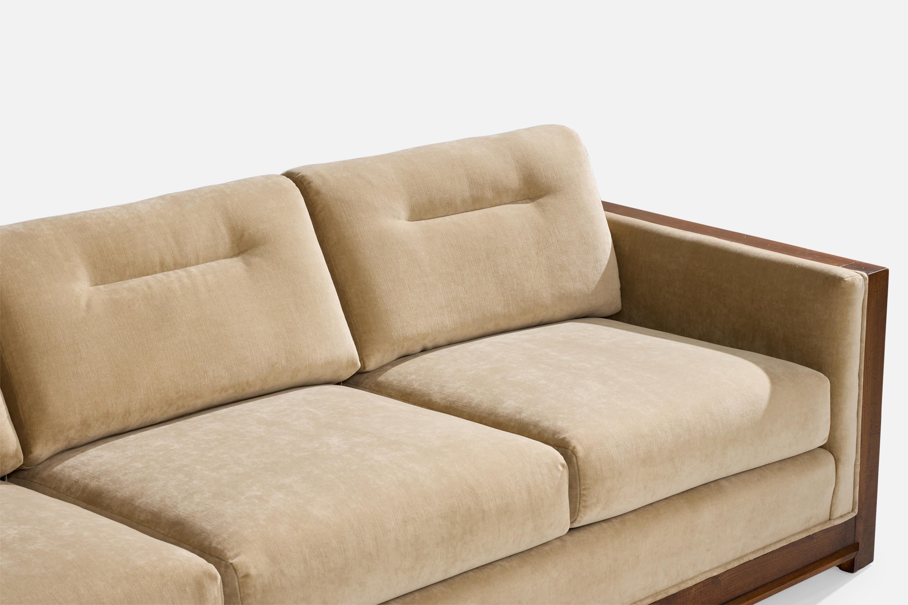Amerikanische Designerin, Sofa, Eiche, Samt, USA, 1950er Jahre im Angebot 2