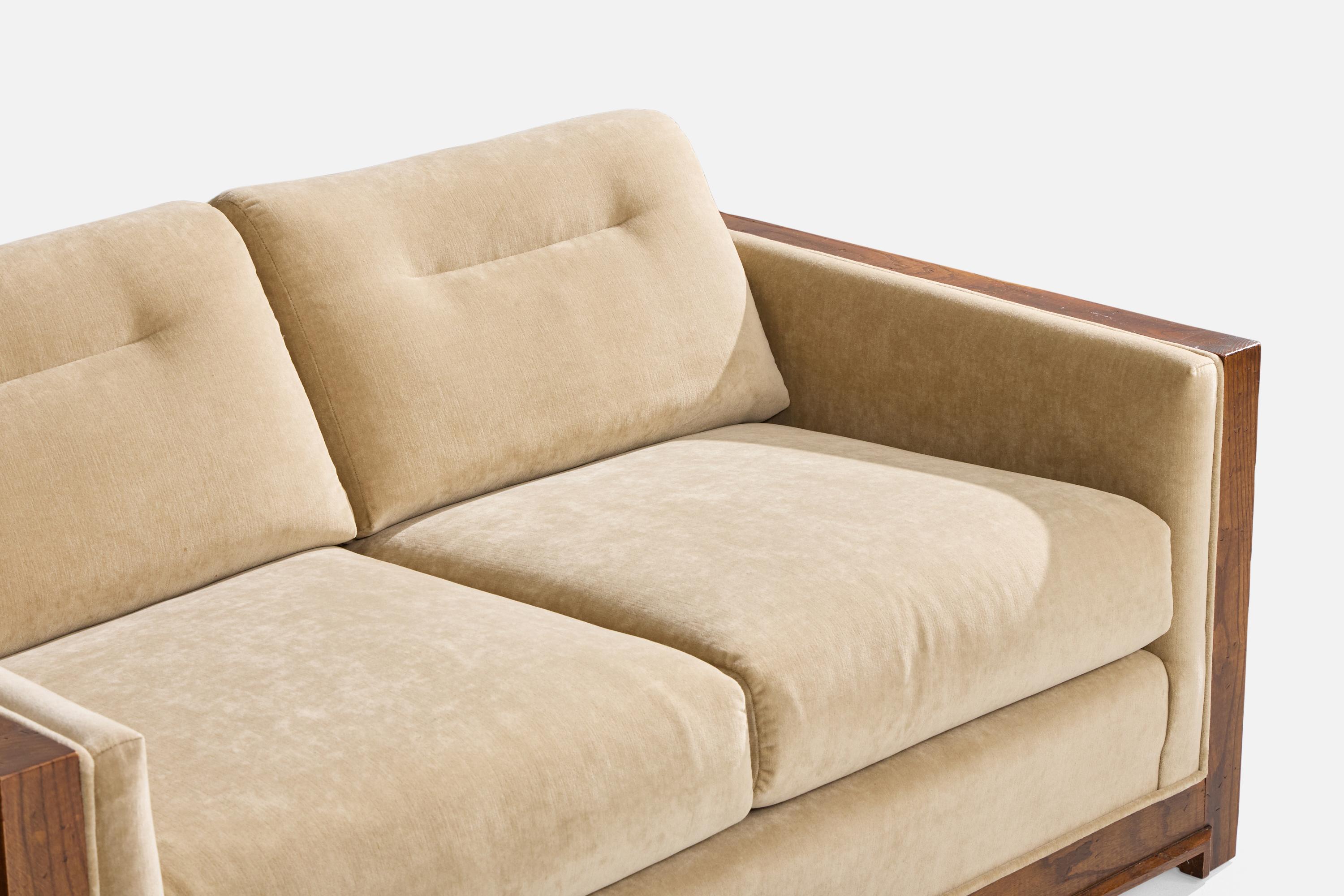 American Designer, Sofa, Oak, Velvet, USA, 1950s For Sale 3