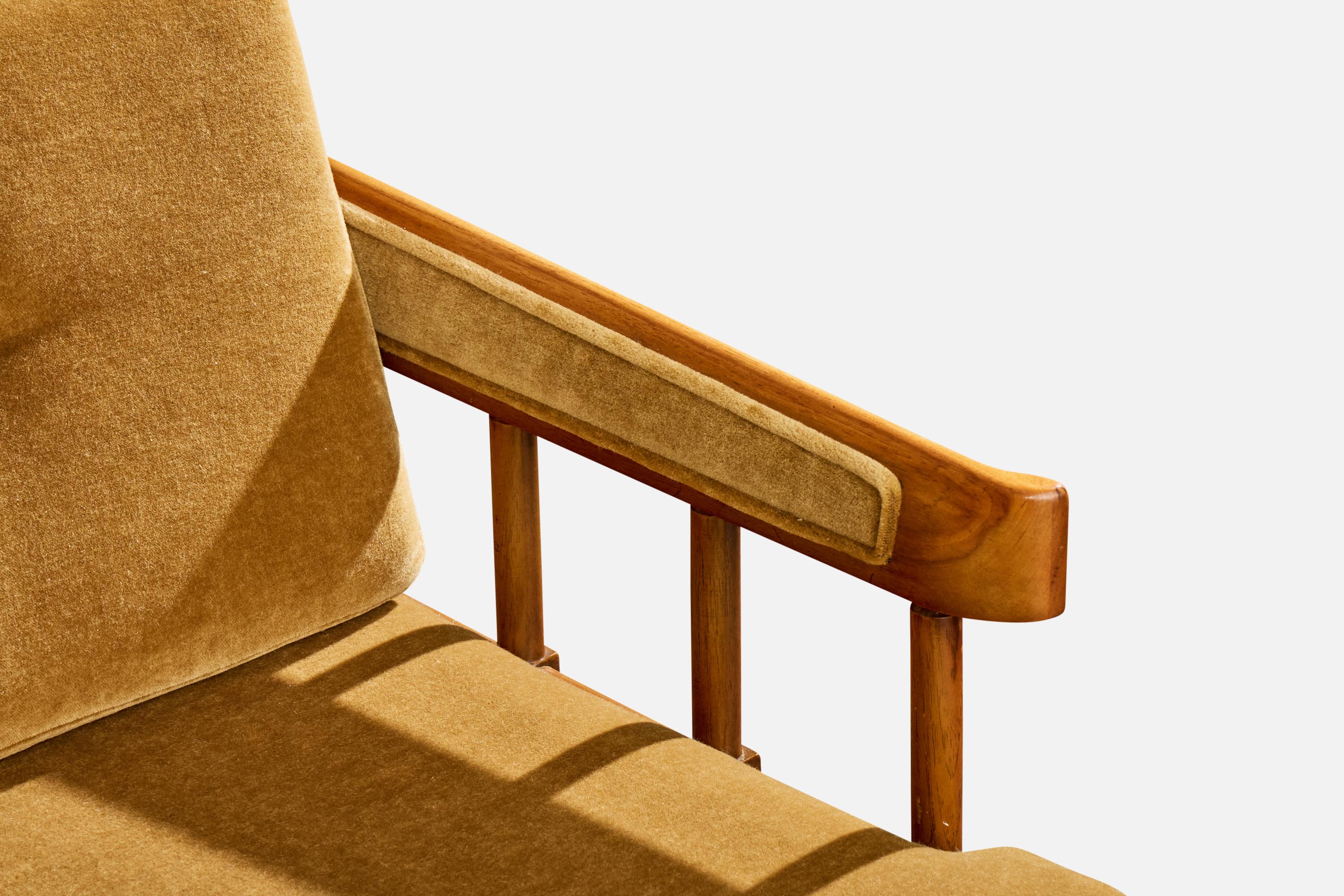 Amerikanischer Designer, Sofa, Nussbaum, Samt, USA, 1950er Jahre 4