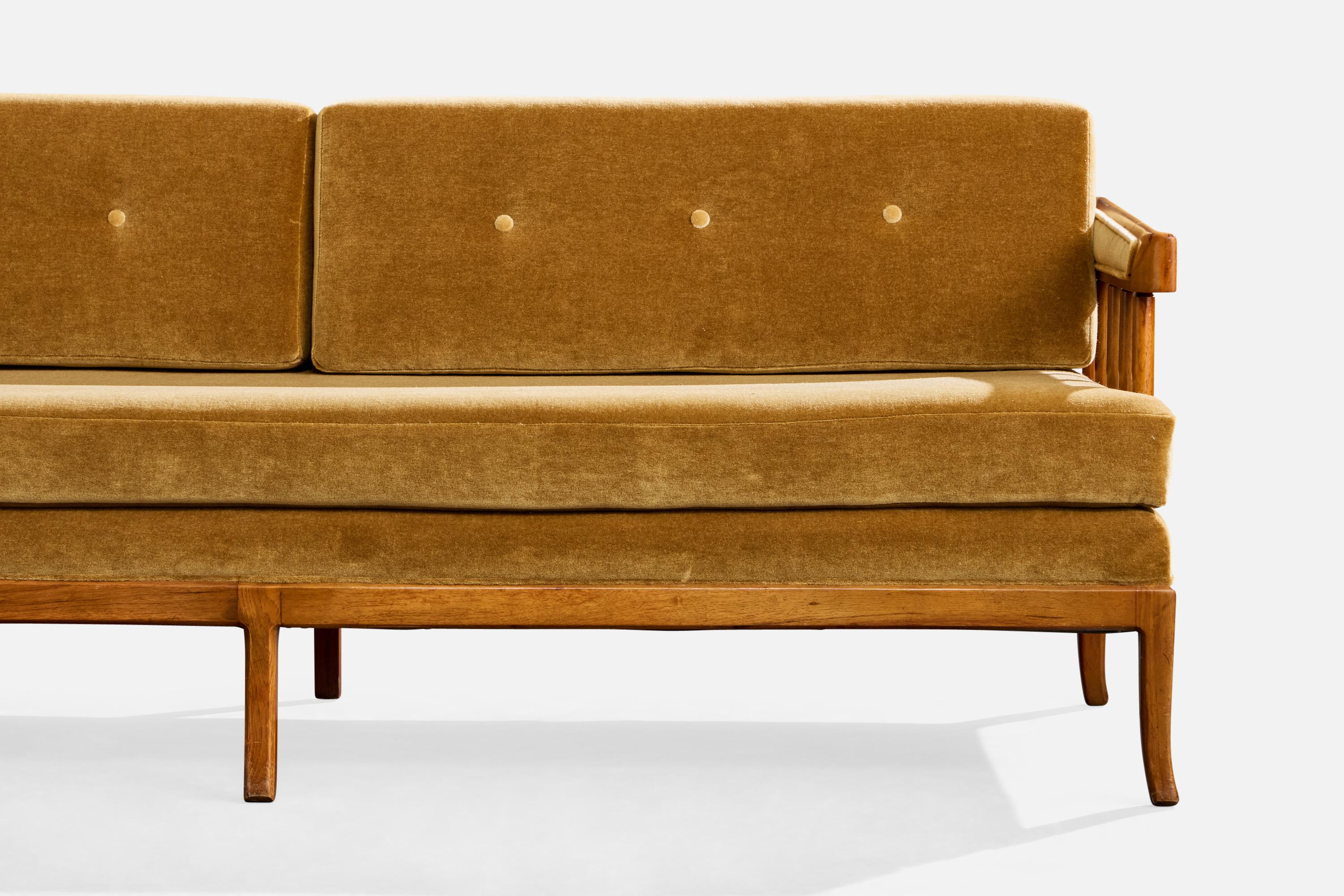 Amerikanischer Designer, Sofa, Nussbaum, Samt, USA, 1950er Jahre 5