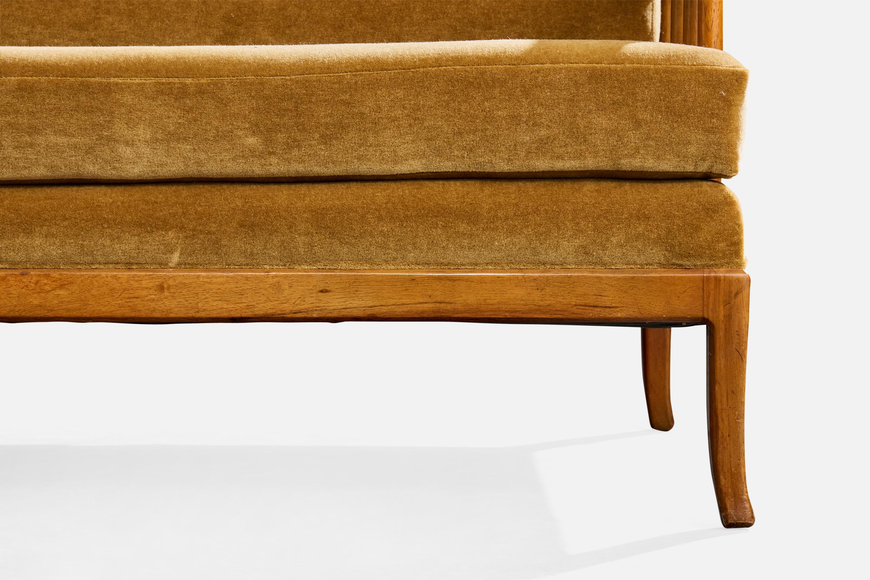 Amerikanischer Designer, Sofa, Nussbaum, Samt, USA, 1950er Jahre 6