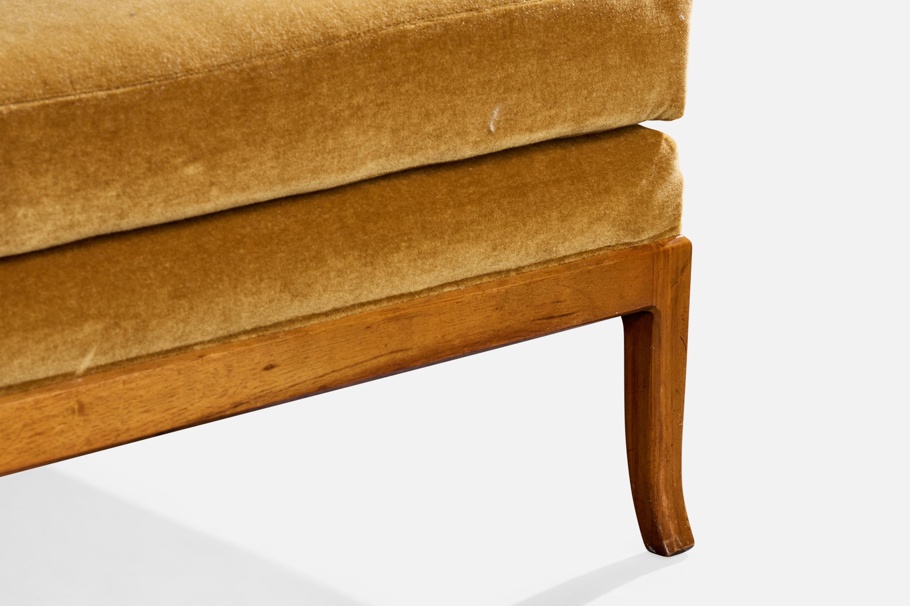 Amerikanischer Designer, Sofa, Nussbaum, Samt, USA, 1950er Jahre 7