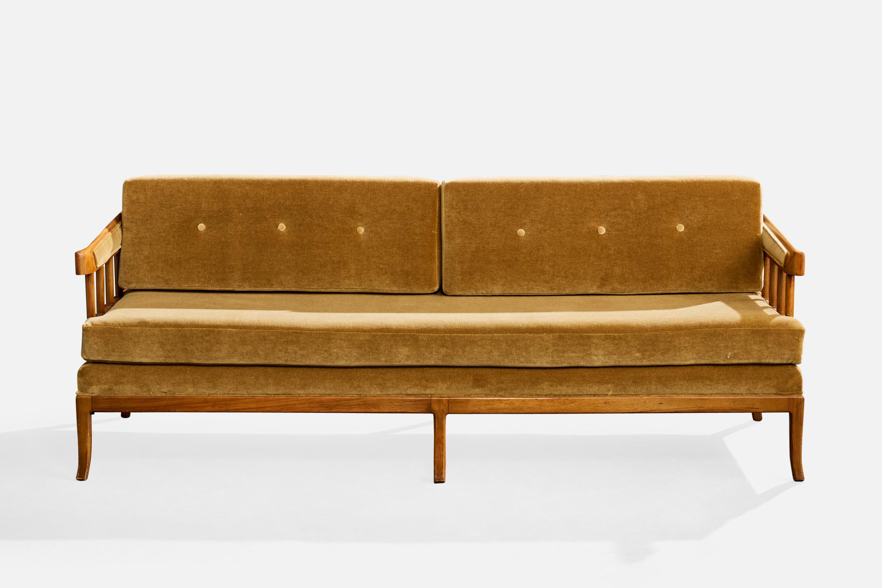 Amerikanischer Designer, Sofa, Nussbaum, Samt, USA, 1950er Jahre (Moderne der Mitte des Jahrhunderts)