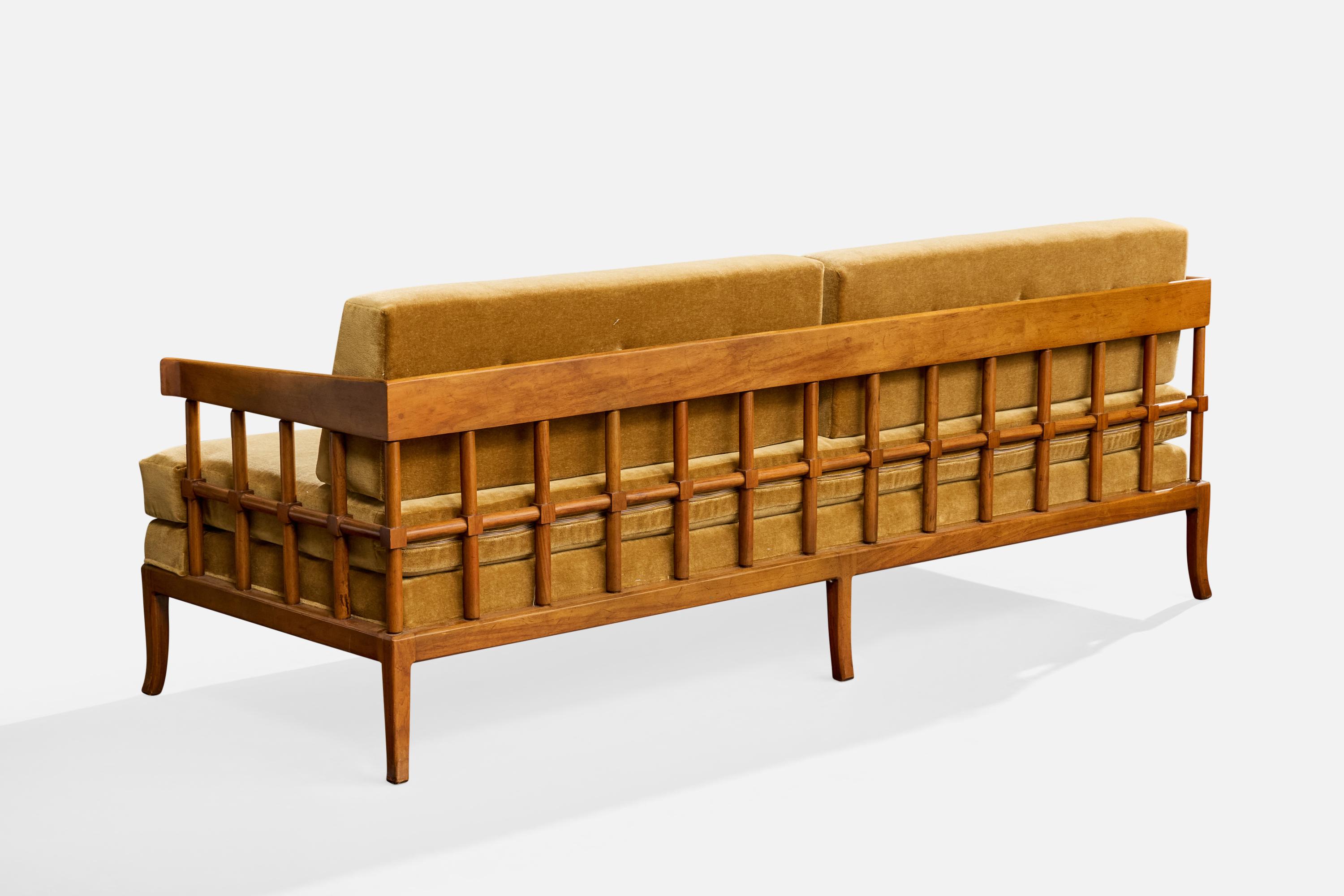 Amerikanischer Designer, Sofa, Nussbaum, Samt, USA, 1950er Jahre (amerikanisch)