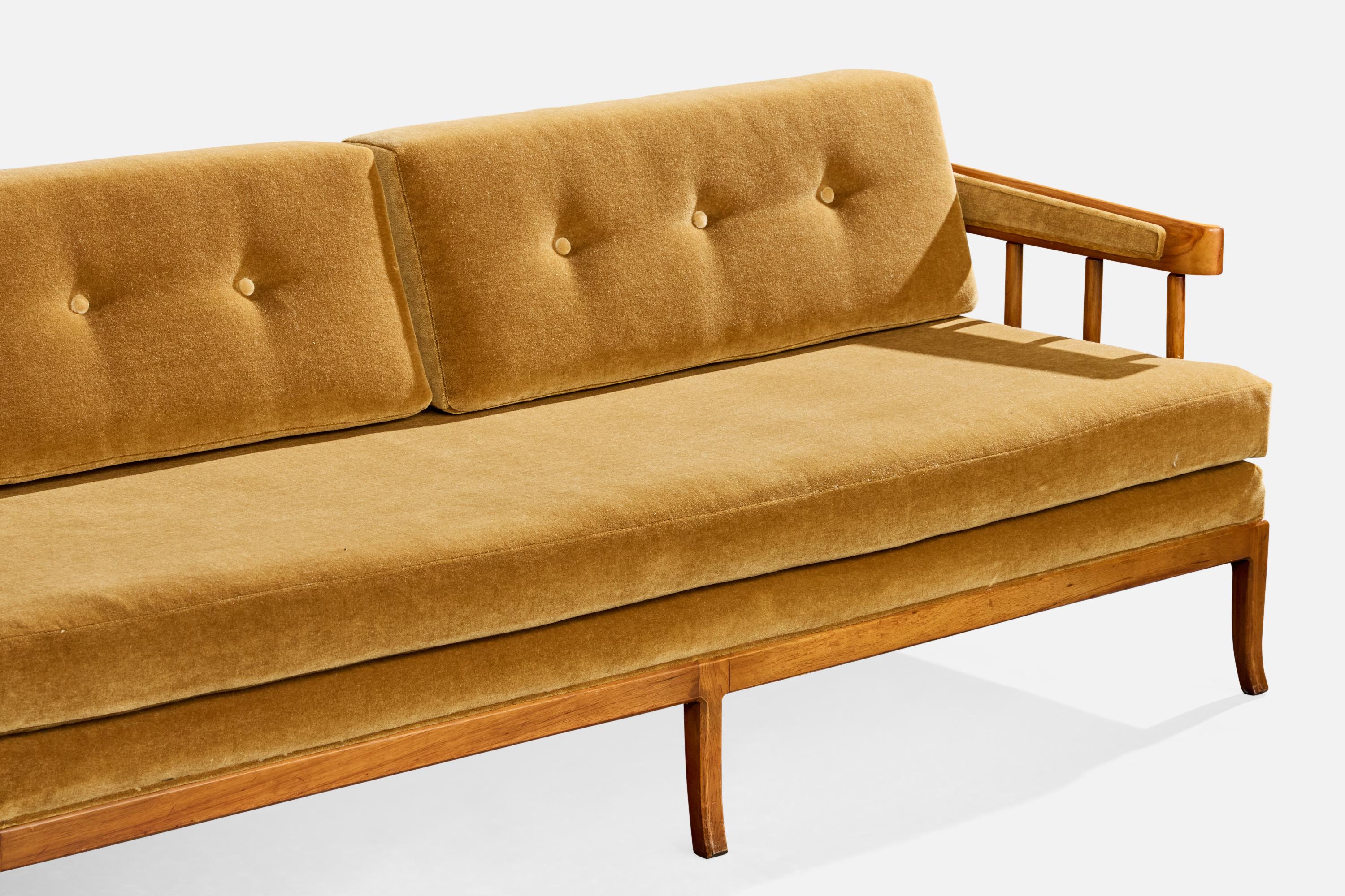 Amerikanischer Designer, Sofa, Nussbaum, Samt, USA, 1950er Jahre 1