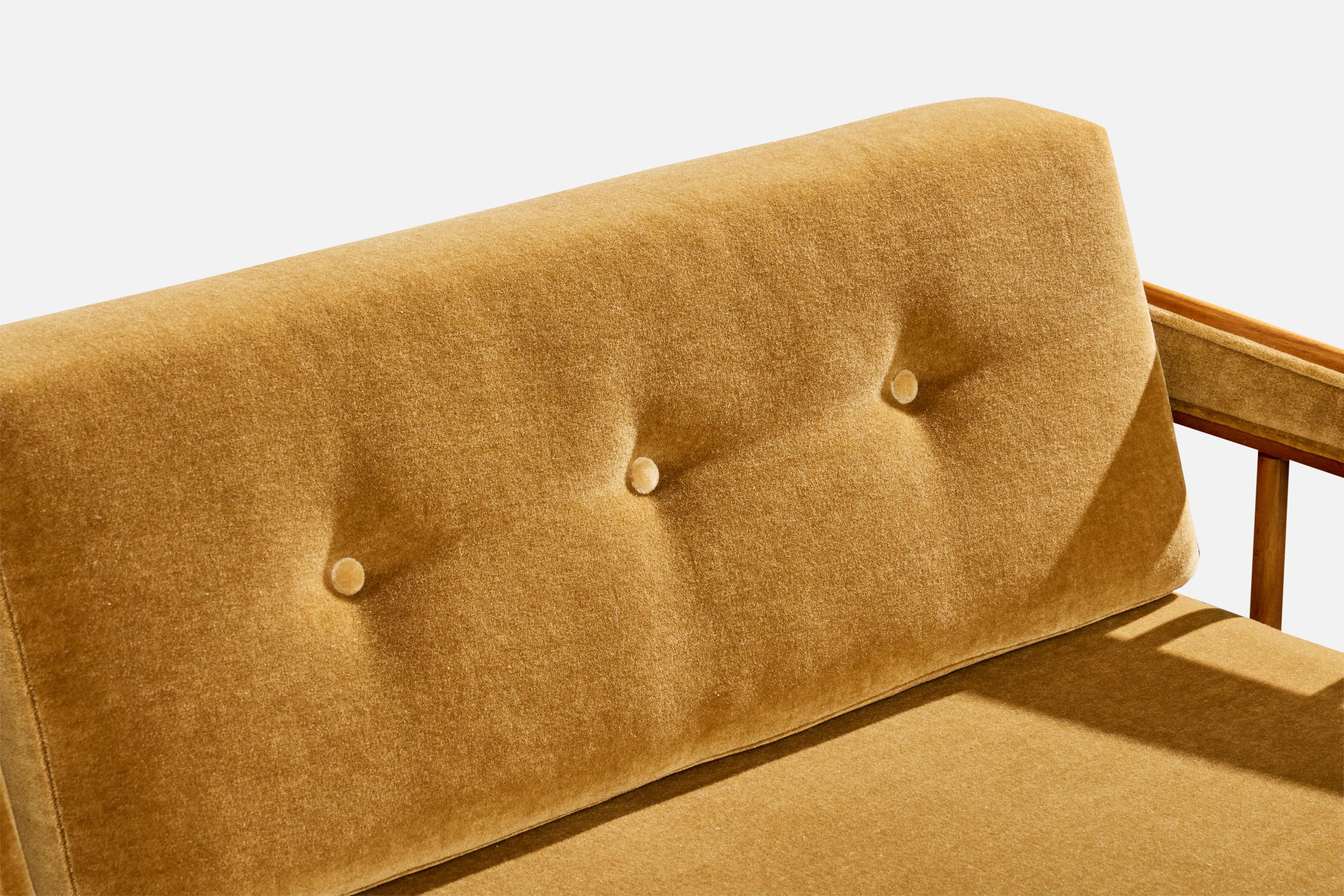 Amerikanischer Designer, Sofa, Nussbaum, Samt, USA, 1950er Jahre 3