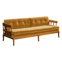 American Designer, Sofa, Walnut, Velvet, USA, 1950s
