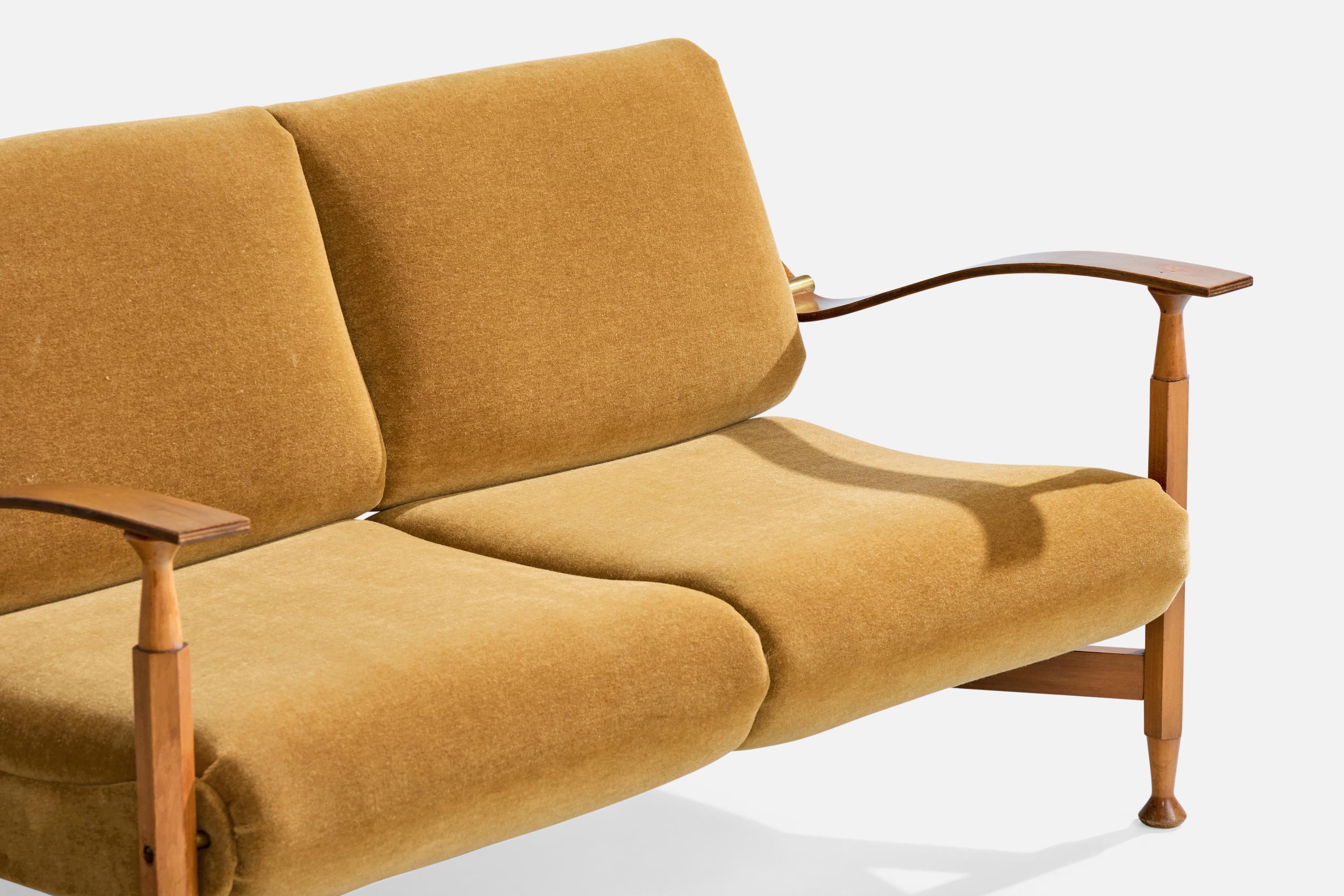 American Designer, Divano, Wood, Ottone, Velluto, USA, anni '50 in vendita 4