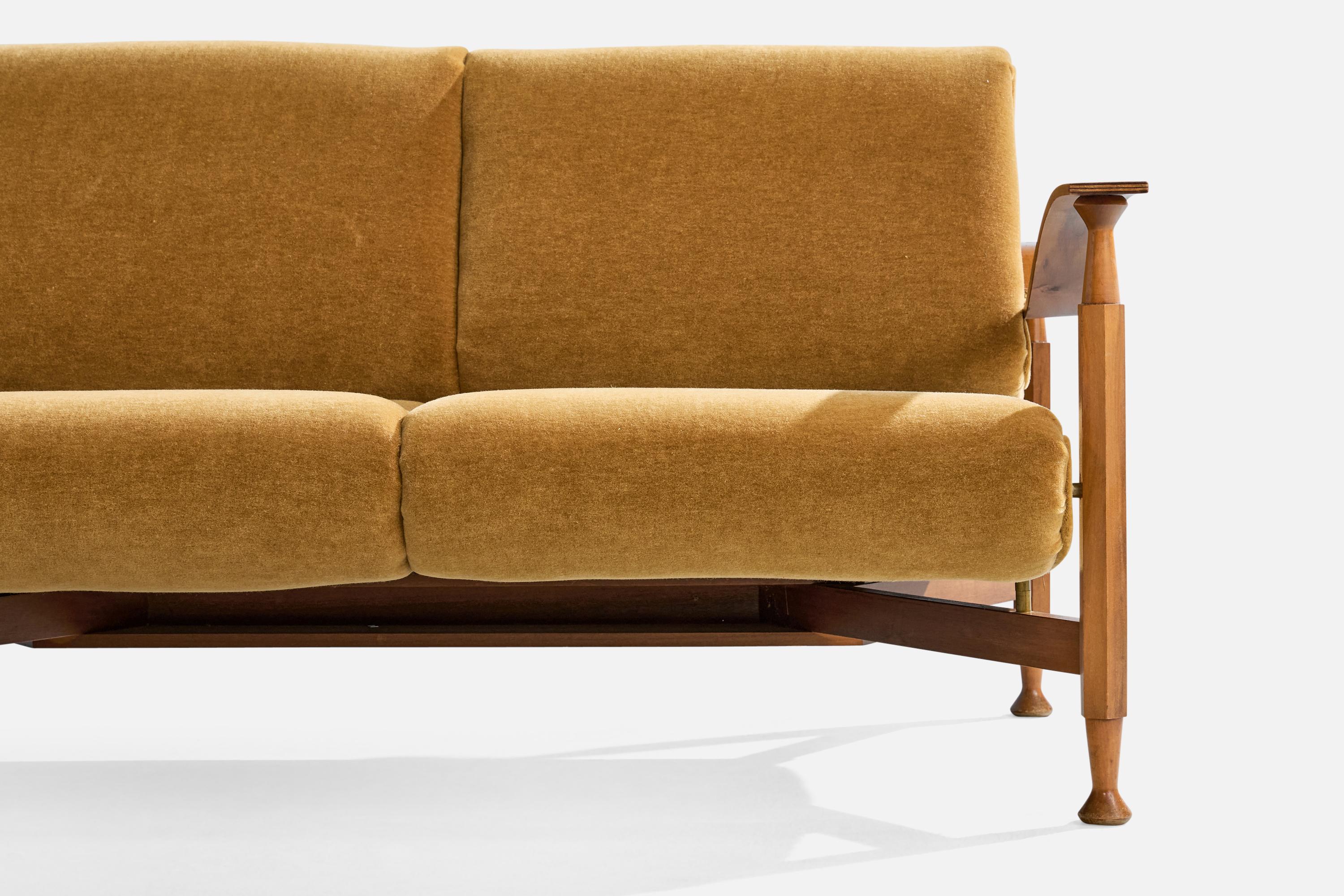 American Designer, Divano, Wood, Ottone, Velluto, USA, anni '50 in vendita 5