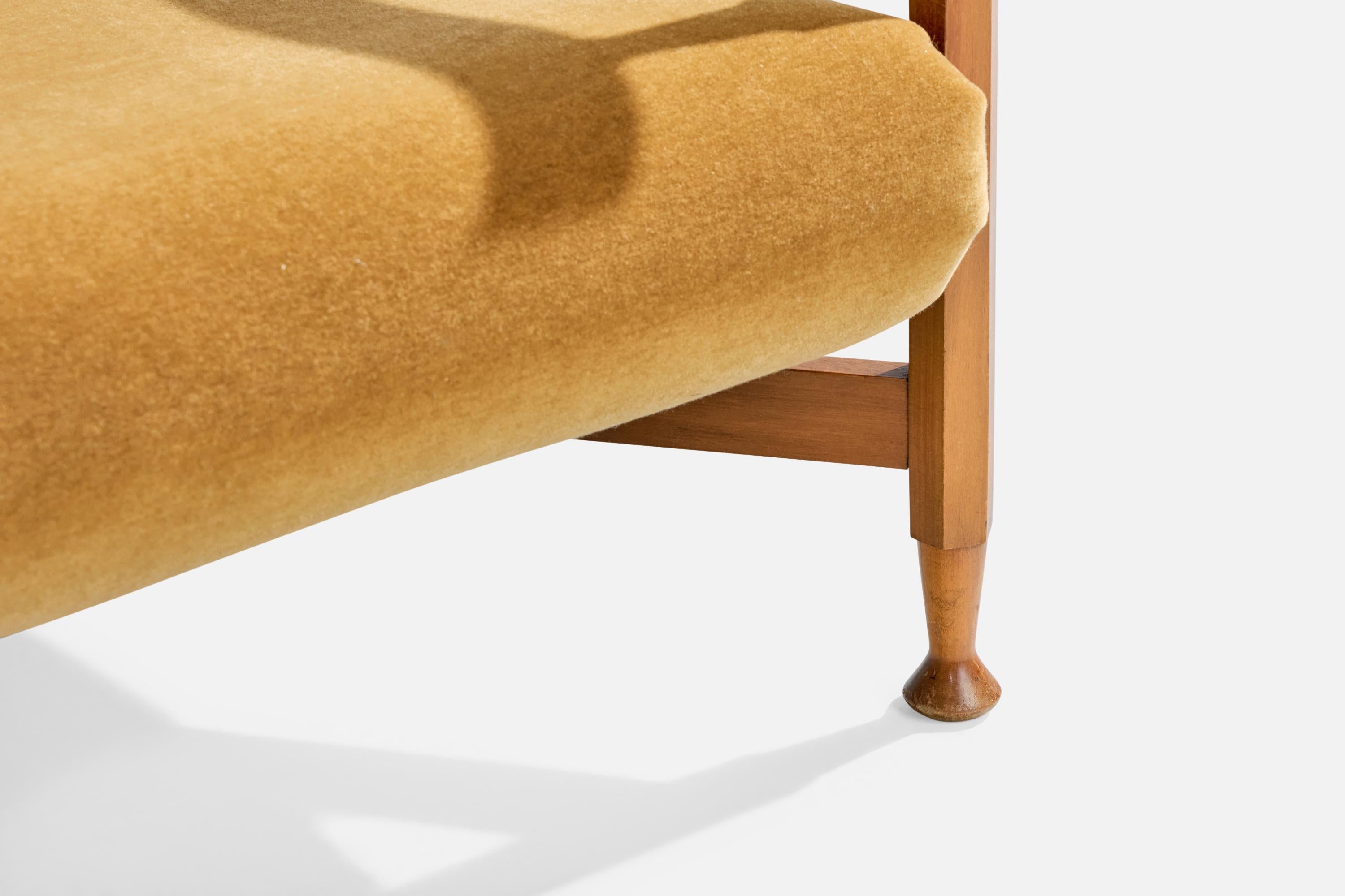 Americano American Designer, Divano, Wood, Ottone, Velluto, USA, anni '50 in vendita