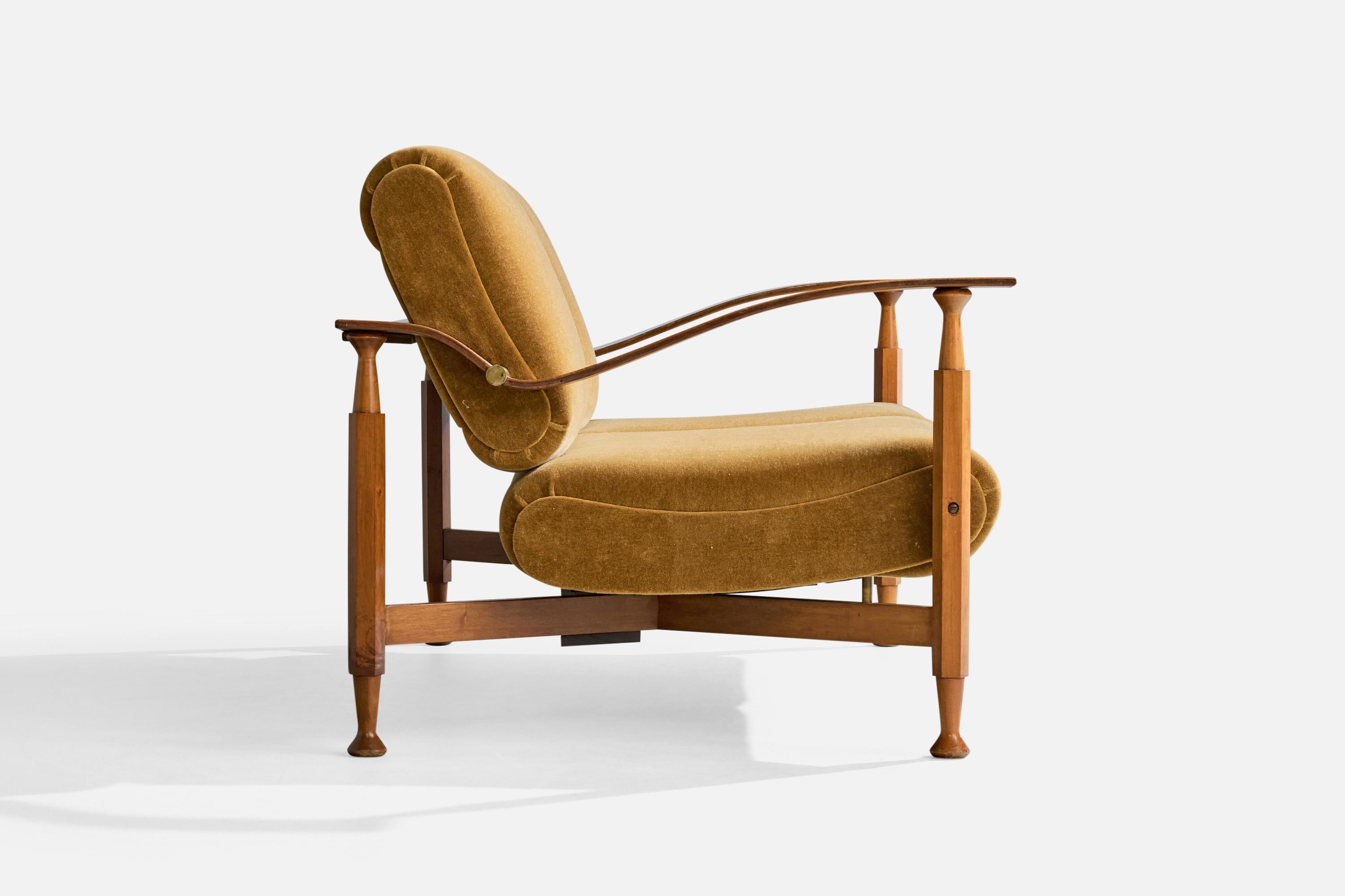 American Designer, Divano, Wood, Ottone, Velluto, USA, anni '50 in vendita 1