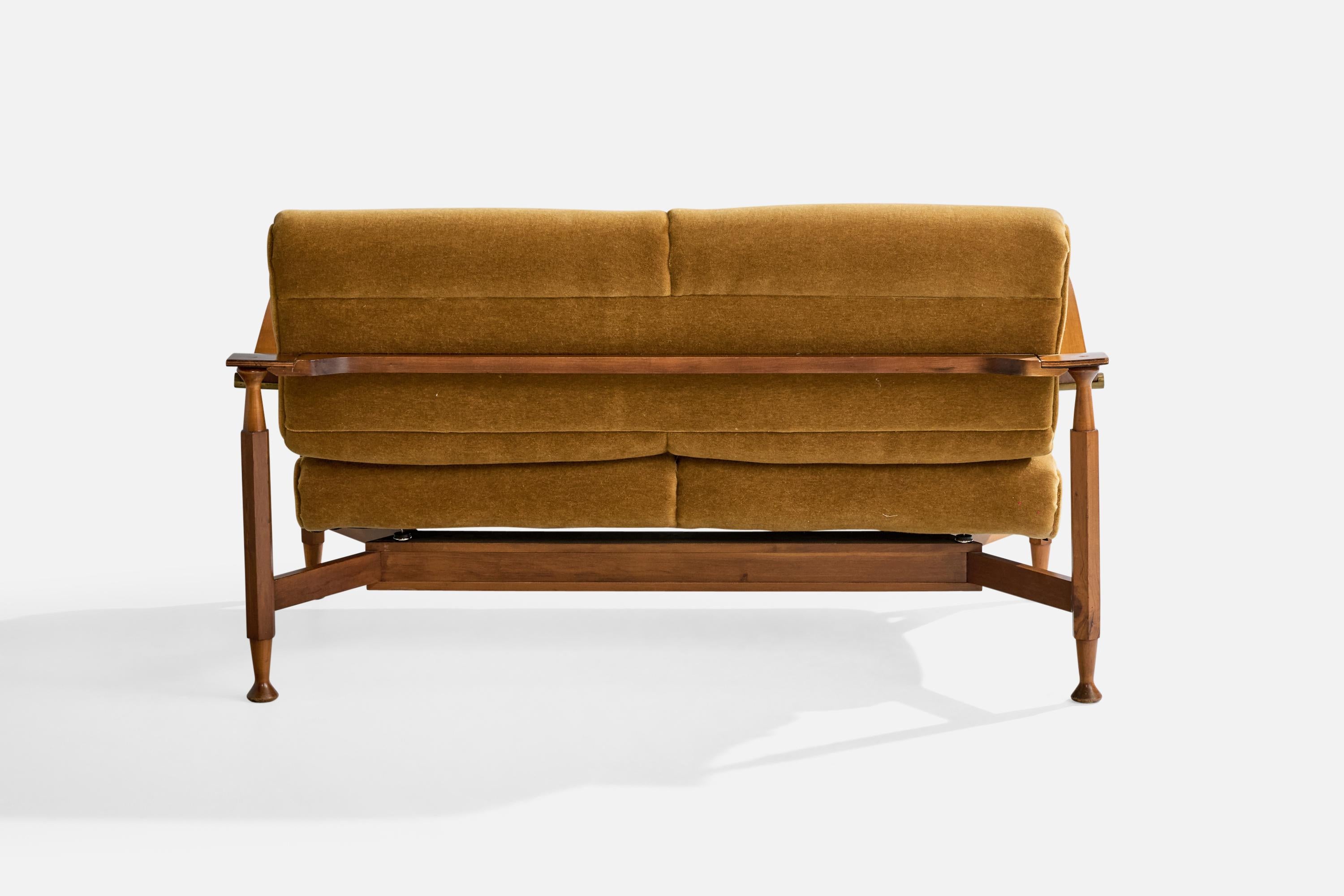 American Designer, Divano, Wood, Ottone, Velluto, USA, anni '50 in vendita 2