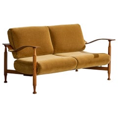 American Designer, Sofa, Wood, Brass, Velvet, USA, 1950s