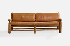 American Designer, Sofa, Wood, Leather, USA, 1940s