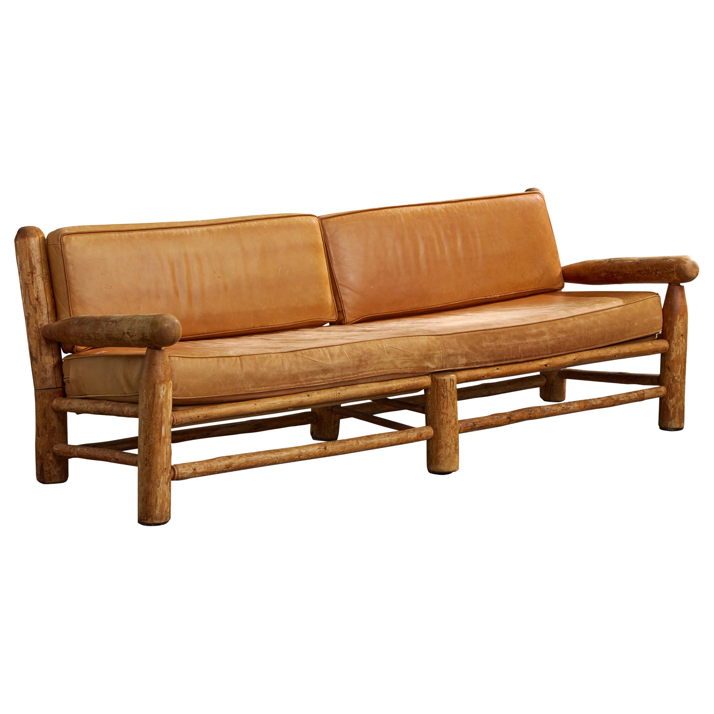 American Designer, Sofa, Wood, Leather, USA, 1940s