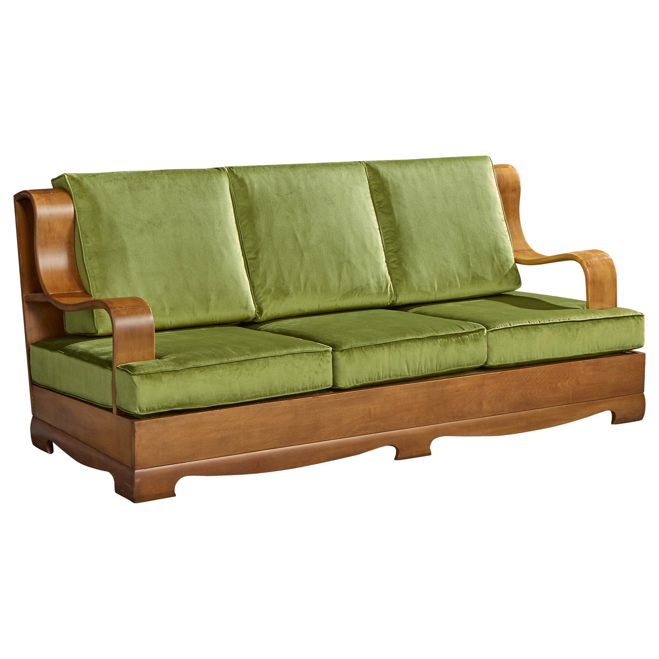 American Designer, Sofa, Wood, Velvet, USA, 1950s