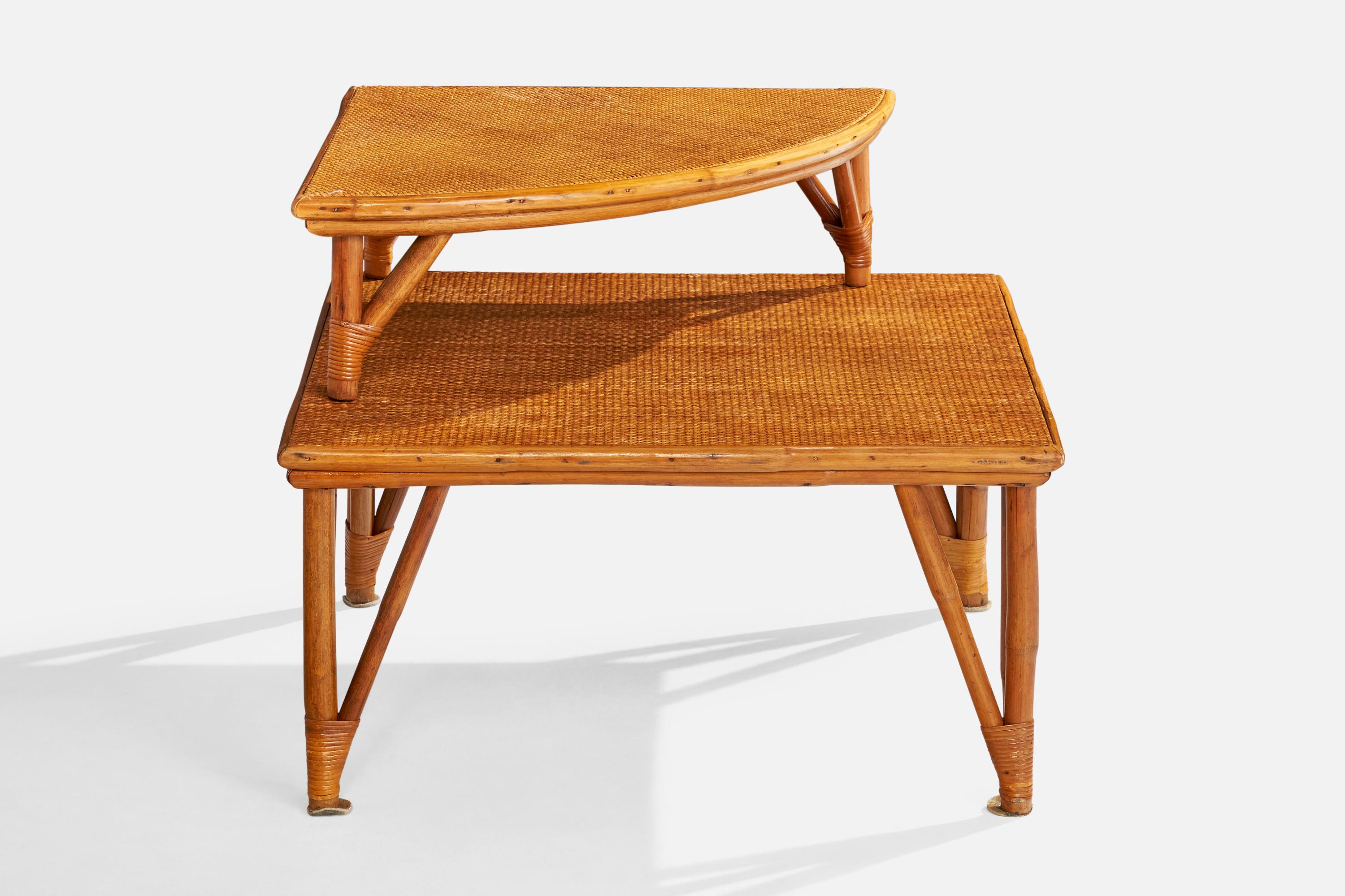 Mid-Century Modern American Designer, Stacking Table, Bamboo, Rattan, Cane, USA, 1950s For Sale