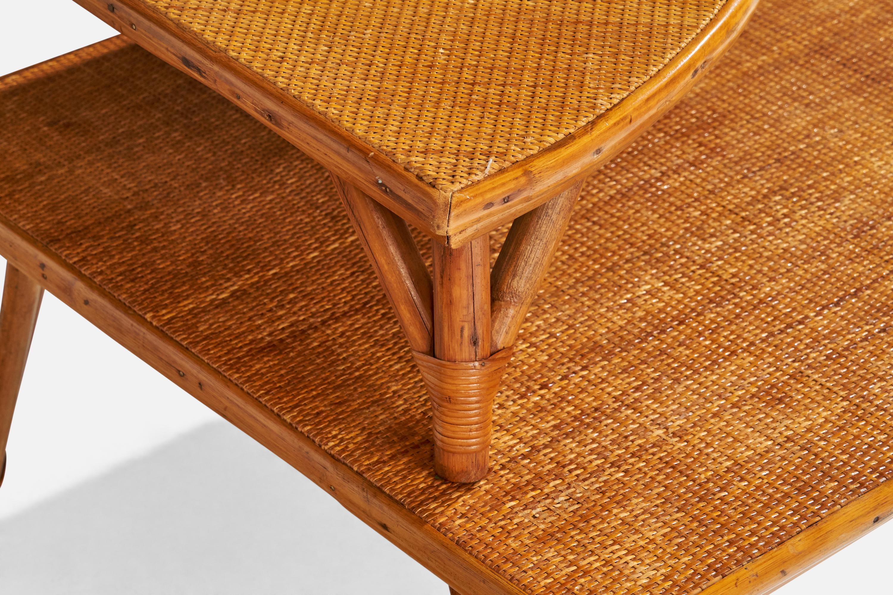 Mid-20th Century American Designer, Stacking Table, Bamboo, Rattan, Cane, USA, 1950s For Sale