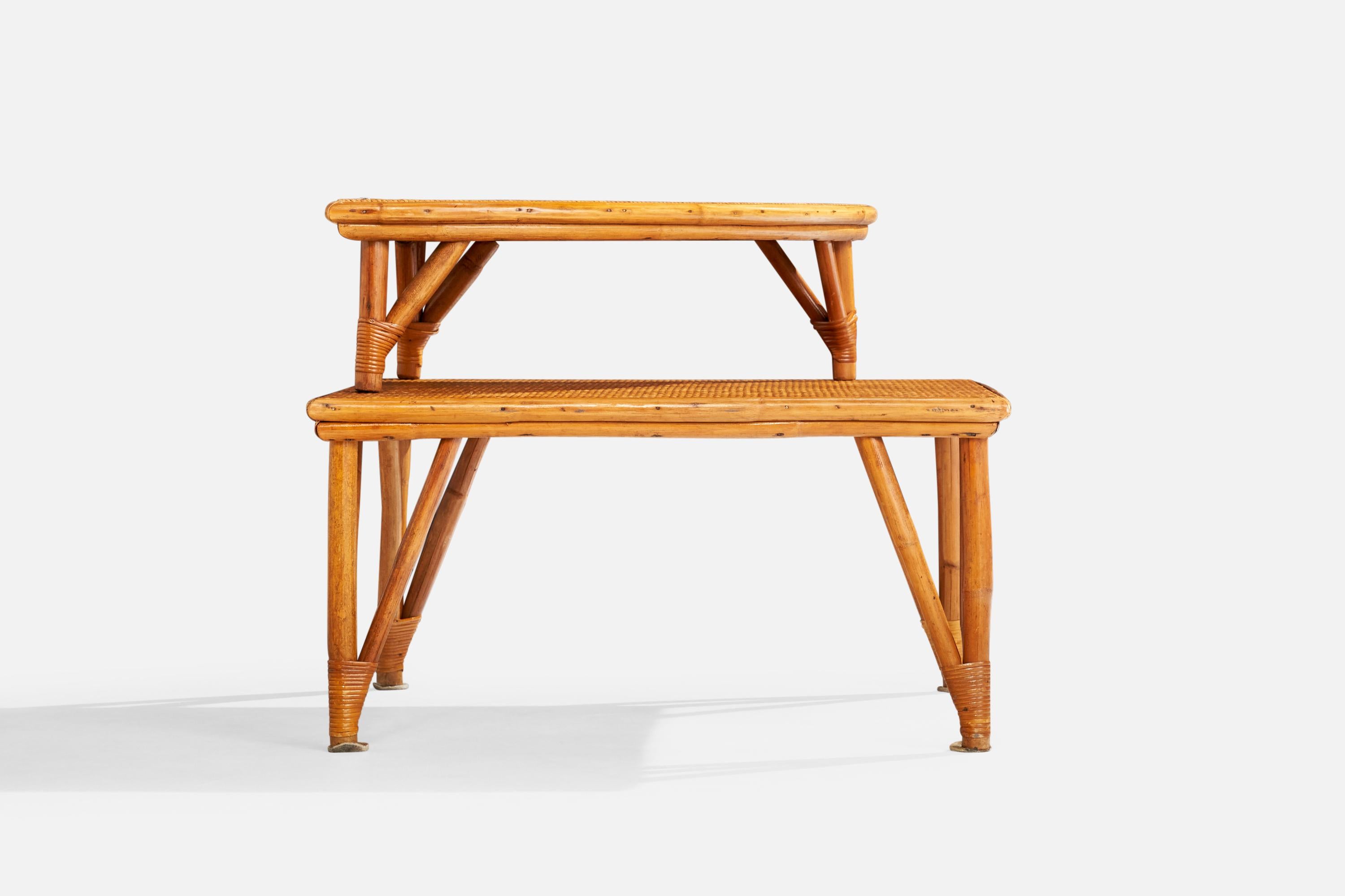 American Designer, Stacking Table, Bamboo, Rattan, Cane, USA, 1950s For Sale 4