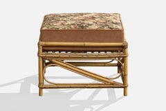 American Designer, Stool, Bamboo, Rattan, Velvet, Fabric, USA, 1950s