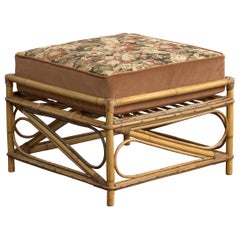 American Designer, Stool, Bamboo, Rattan, Velvet, Fabric, USA, 1950s